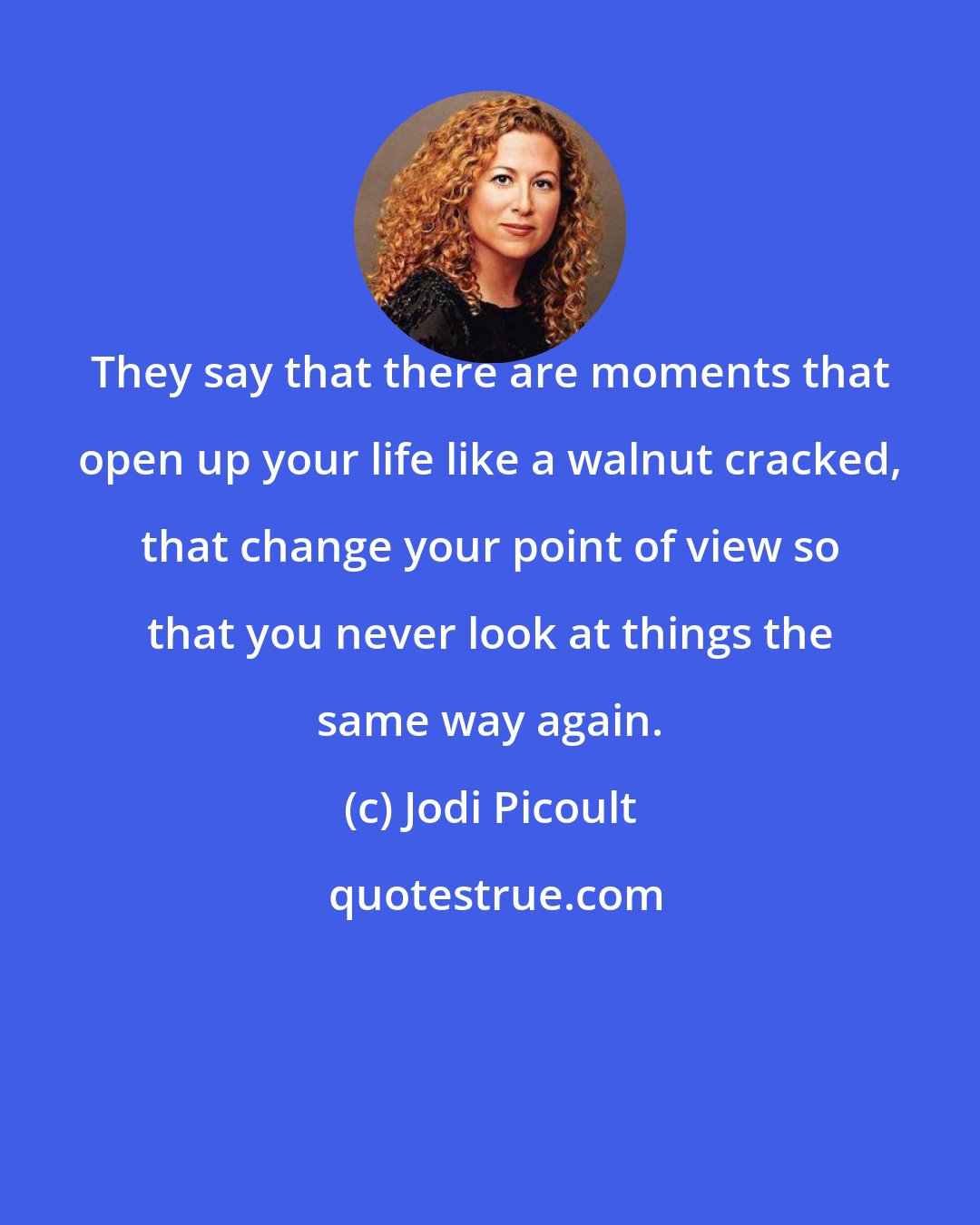 Jodi Picoult: They say that there are moments that open up your life like a walnut cracked, that change your point of view so that you never look at things the same way again.