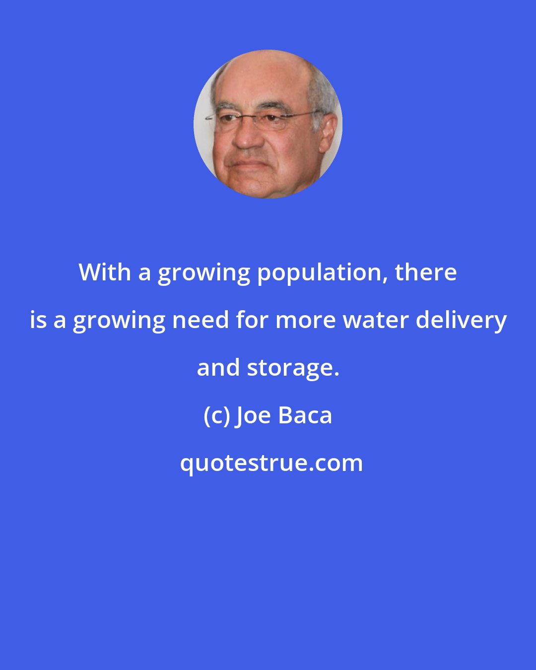 Joe Baca: With a growing population, there is a growing need for more water delivery and storage.