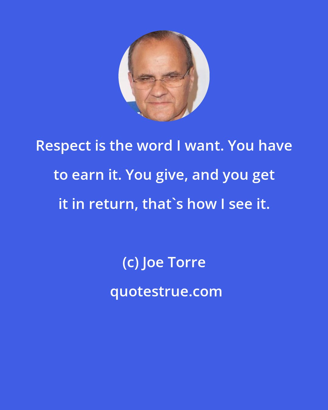 Joe Torre: Respect is the word I want. You have to earn it. You give, and you get it in return, that's how I see it.