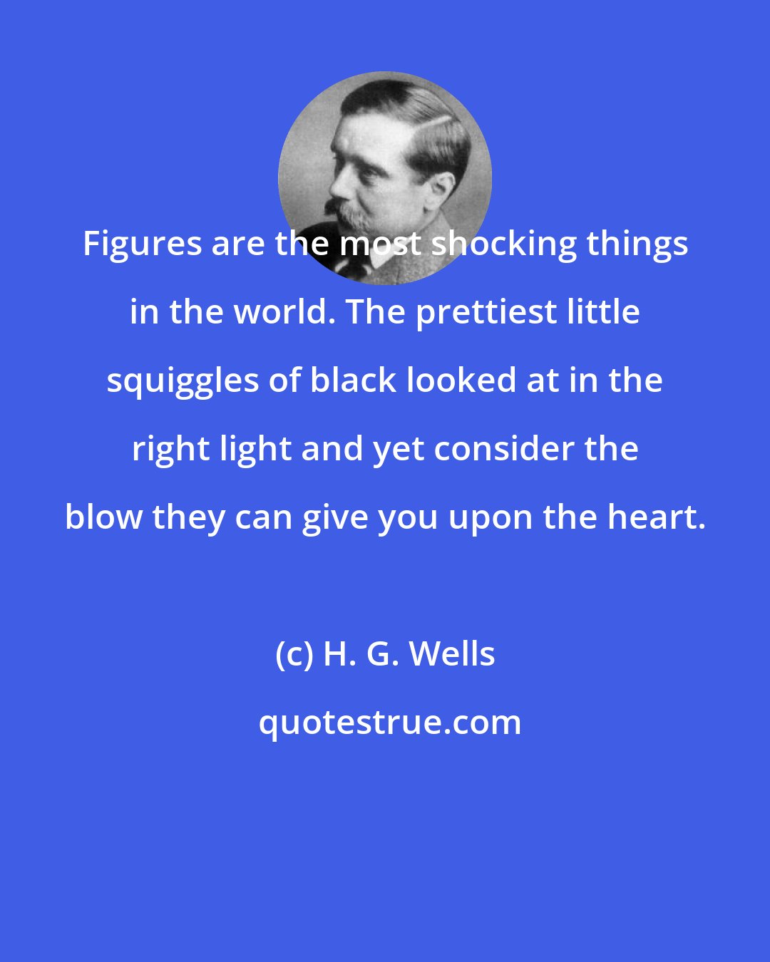 H. G. Wells: Figures are the most shocking things in the world. The prettiest little squiggles of black looked at in the right light and yet consider the blow they can give you upon the heart.