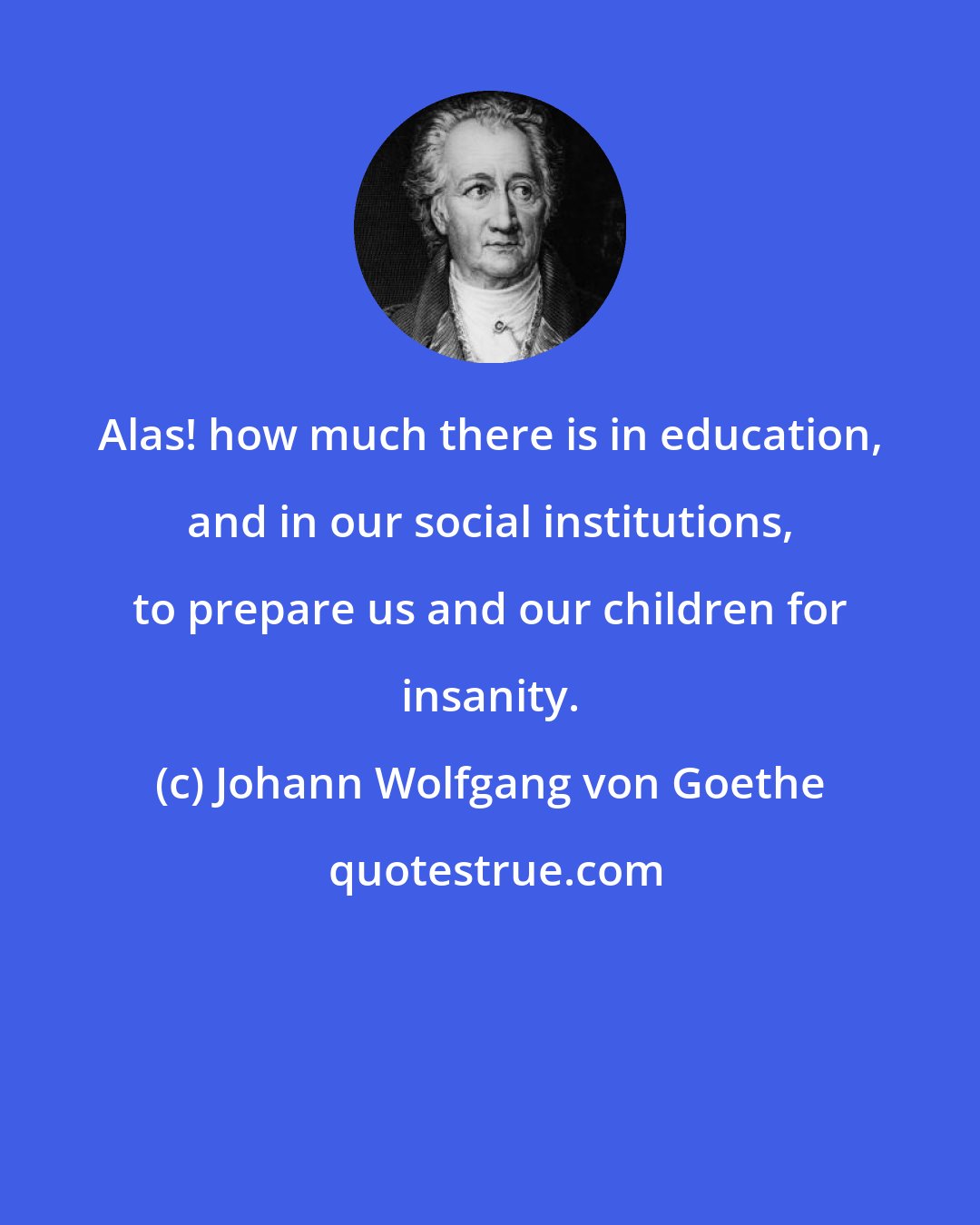 Johann Wolfgang von Goethe: Alas! how much there is in education, and in our social institutions, to prepare us and our children for insanity.