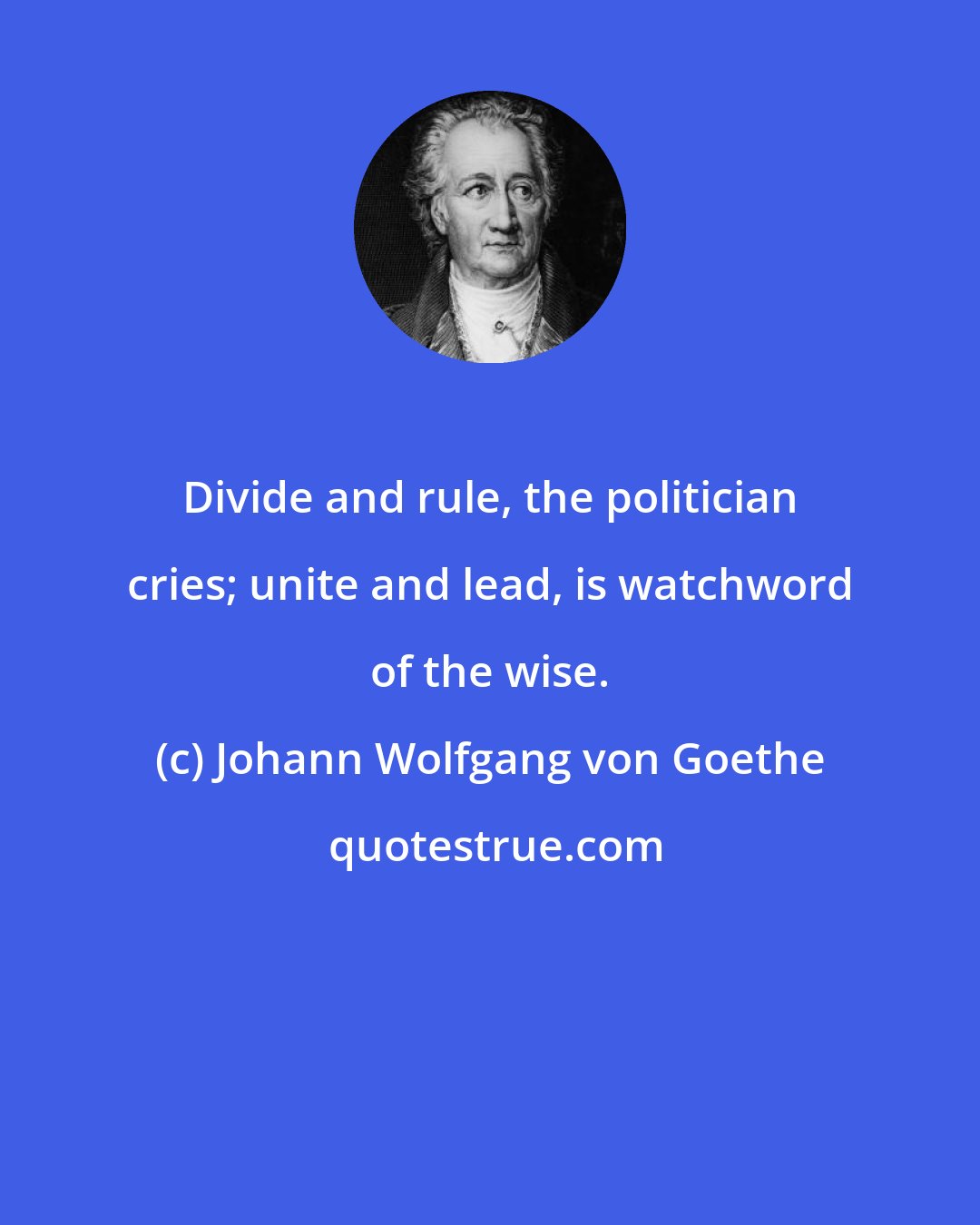 Johann Wolfgang von Goethe: Divide and rule, the politician cries; unite and lead, is watchword of the wise.