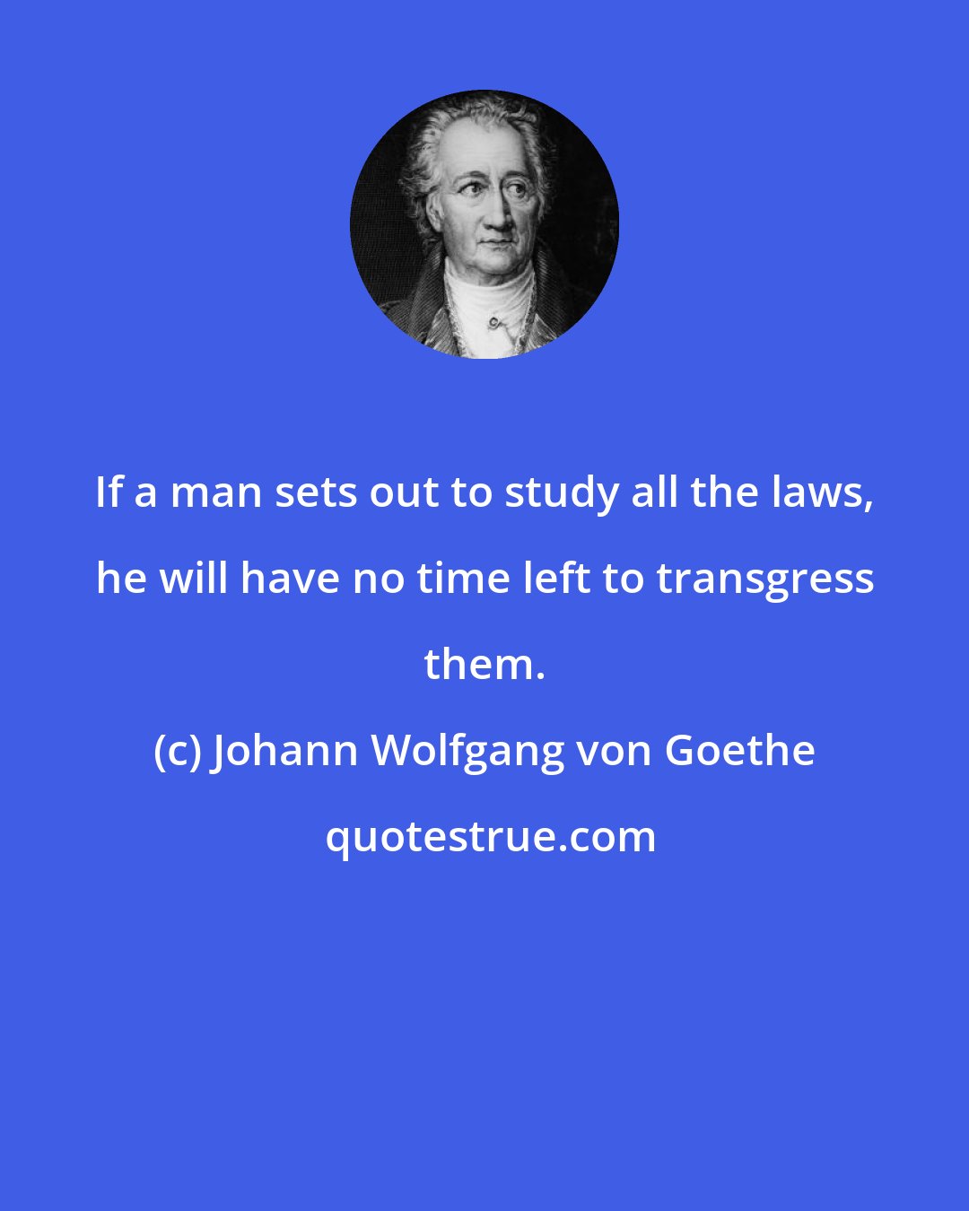 Johann Wolfgang von Goethe: If a man sets out to study all the laws, he will have no time left to transgress them.