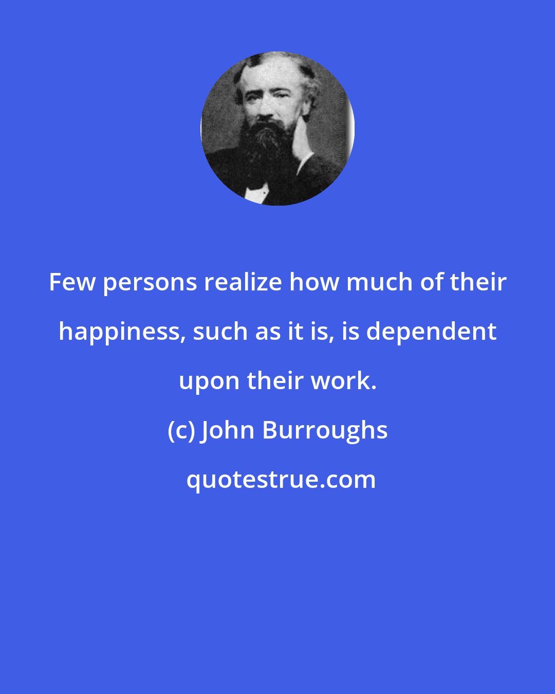 John Burroughs: Few persons realize how much of their happiness, such as it is, is dependent upon their work.