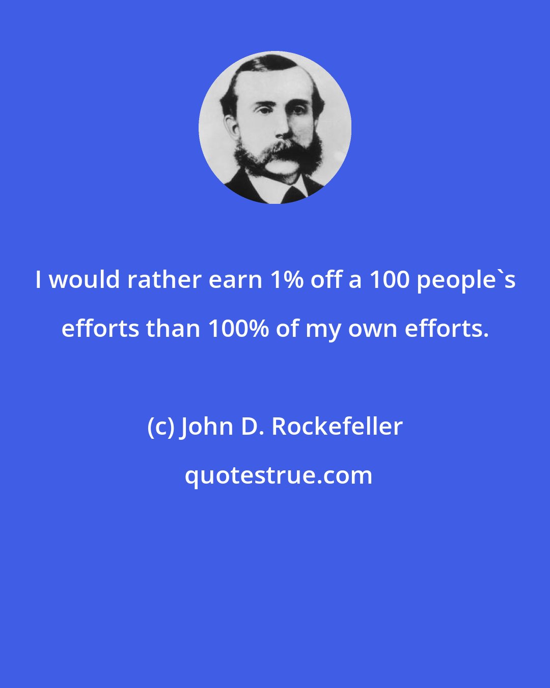 John D. Rockefeller: I would rather earn 1% off a 100 people's efforts than 100% of my own efforts.