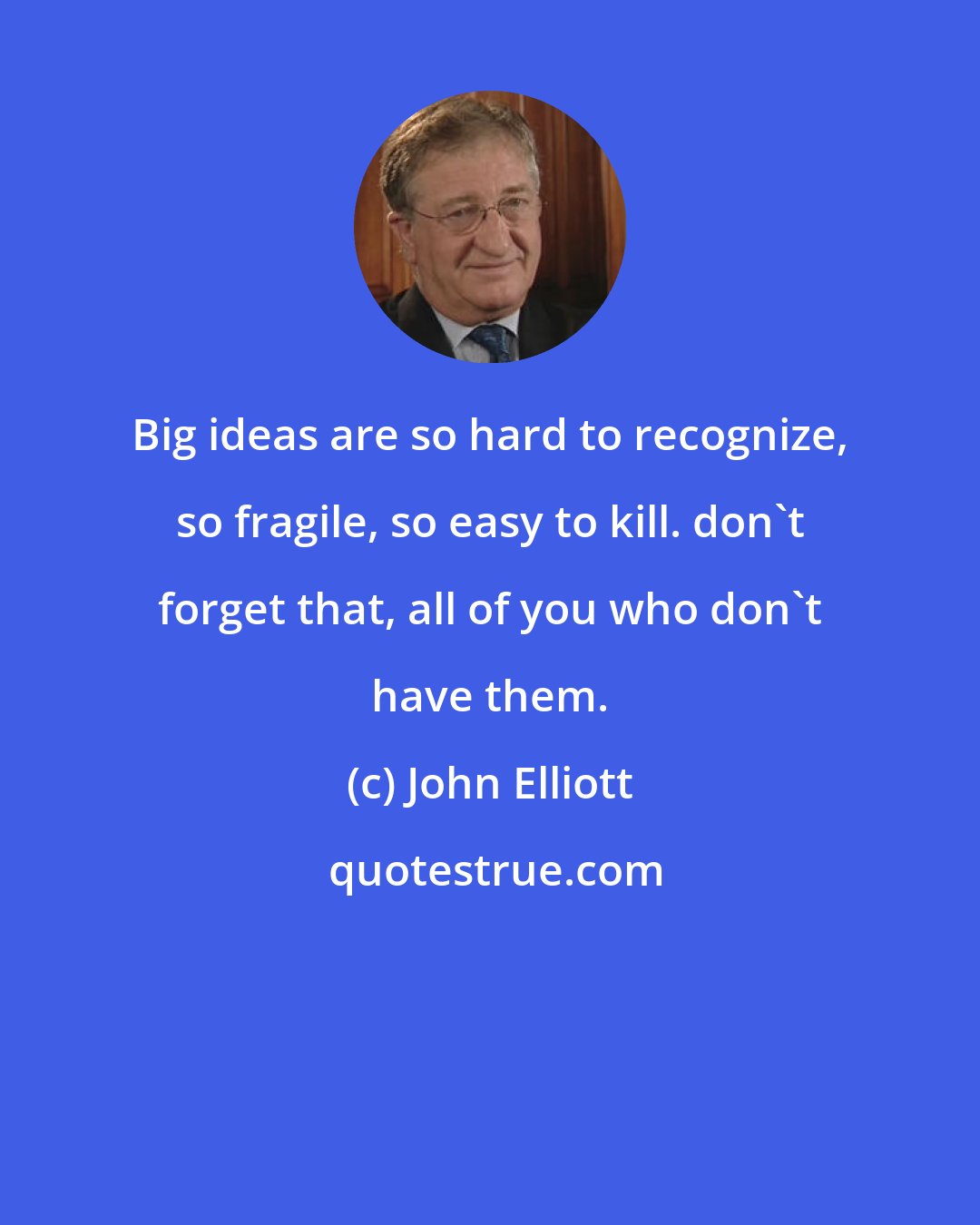 John Elliott: Big ideas are so hard to recognize, so fragile, so easy to kill. don't forget that, all of you who don't have them.