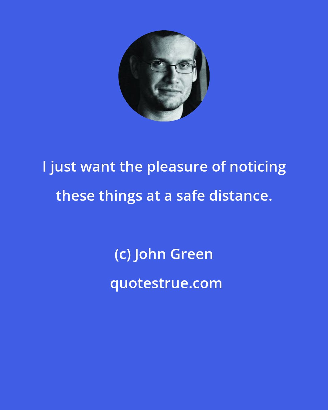 John Green: I just want the pleasure of noticing these things at a safe distance.