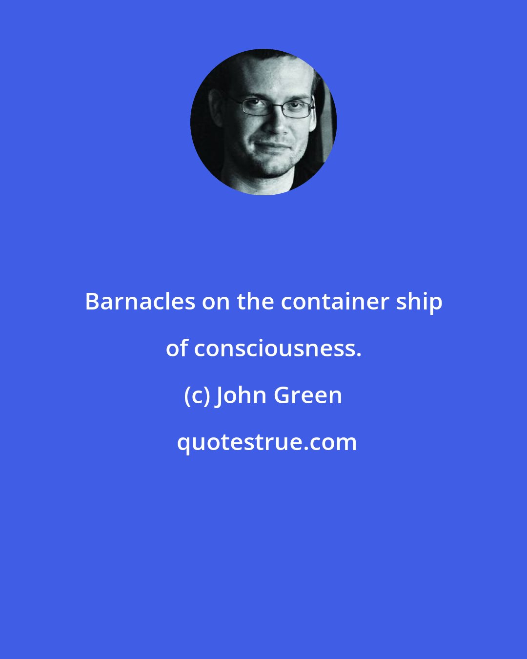 John Green: Barnacles on the container ship of consciousness.