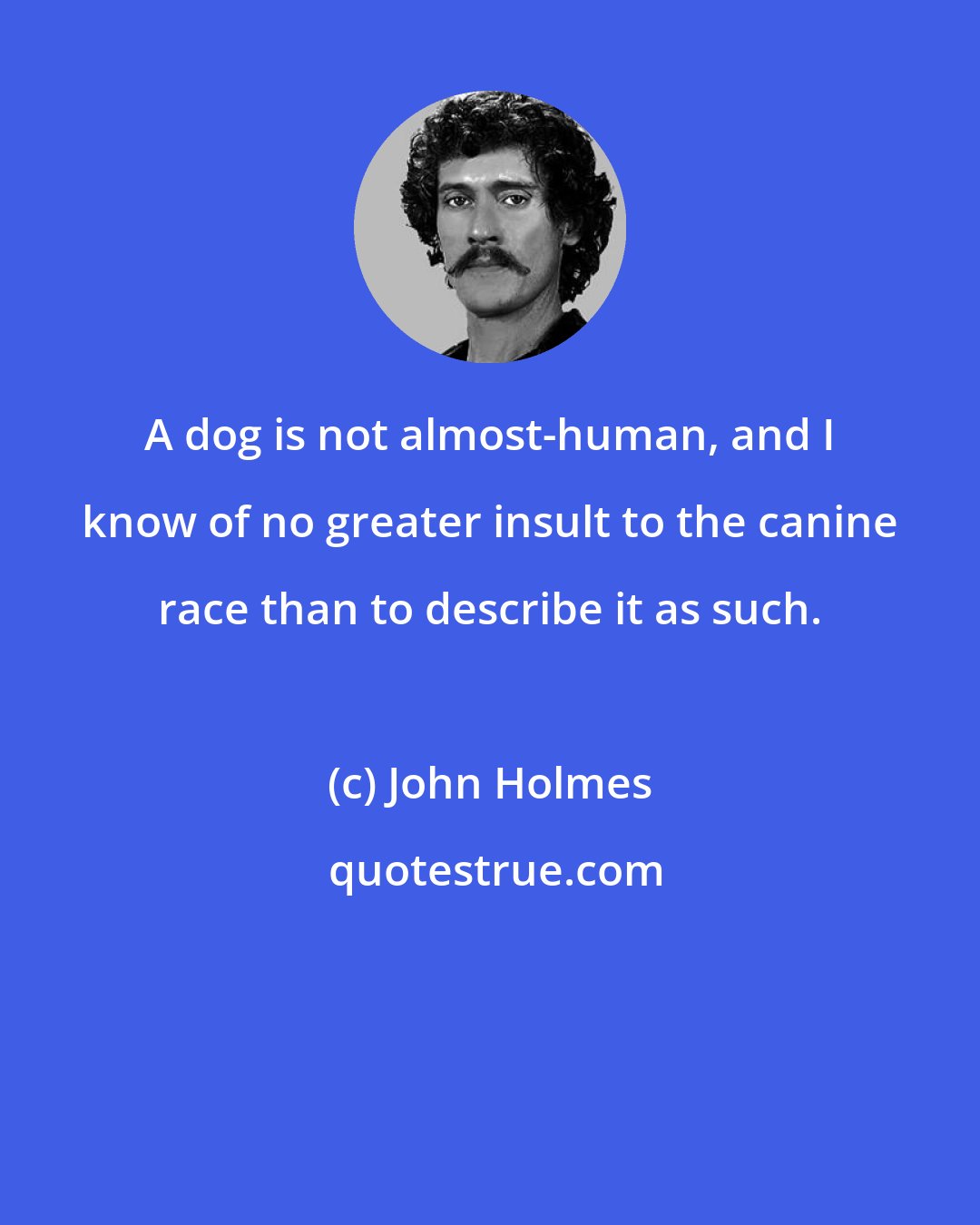 John Holmes: A dog is not almost-human, and I know of no greater insult to the canine race than to describe it as such.