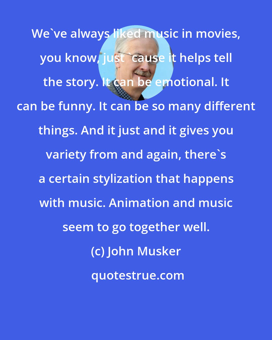 John Musker: We've always liked music in movies, you know, just 'cause it helps tell the story. It can be emotional. It can be funny. It can be so many different things. And it just and it gives you variety from and again, there's a certain stylization that happens with music. Animation and music seem to go together well.