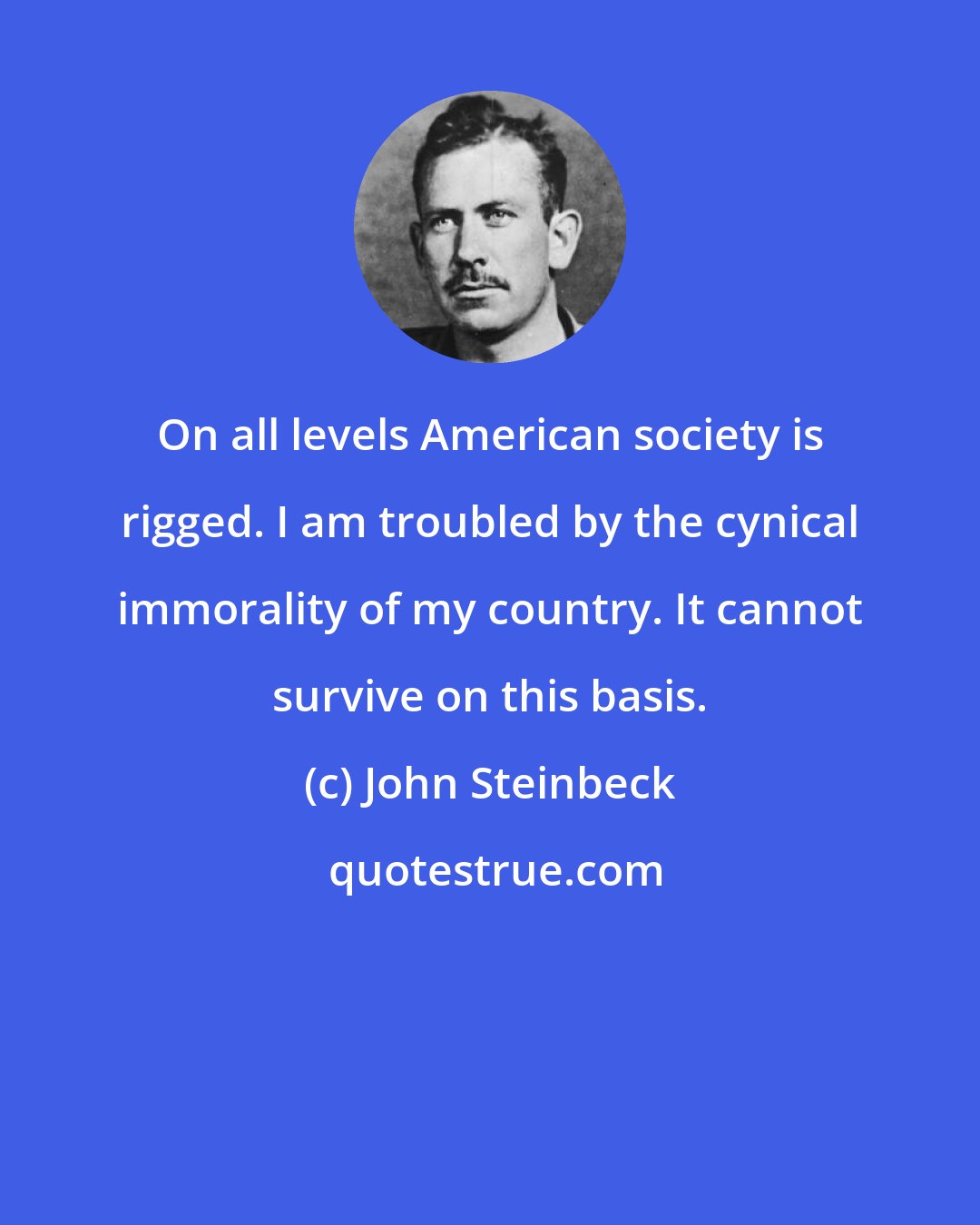 John Steinbeck: On all levels American society is rigged. I am troubled by the cynical immorality of my country. It cannot survive on this basis.