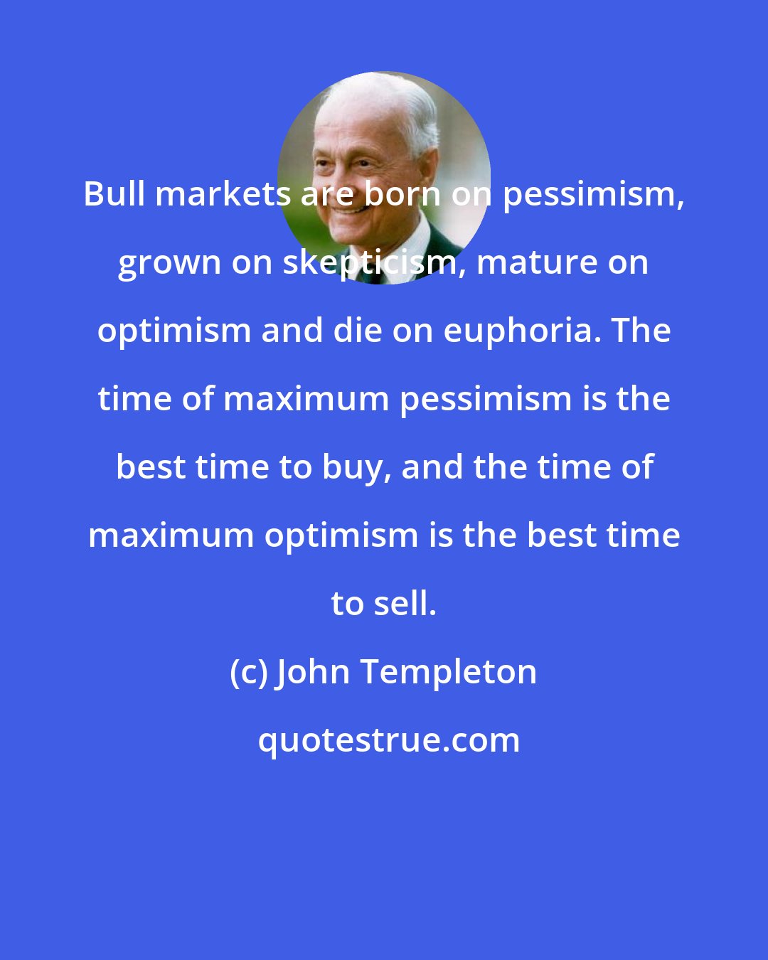 John Templeton: Bull markets are born on pessimism, grown on skepticism, mature on optimism and die on euphoria. The time of maximum pessimism is the best time to buy, and the time of maximum optimism is the best time to sell.