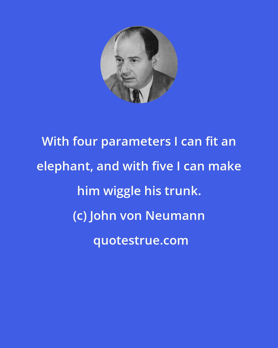 John von Neumann: With four parameters I can fit an elephant, and with five I can make him wiggle his trunk.