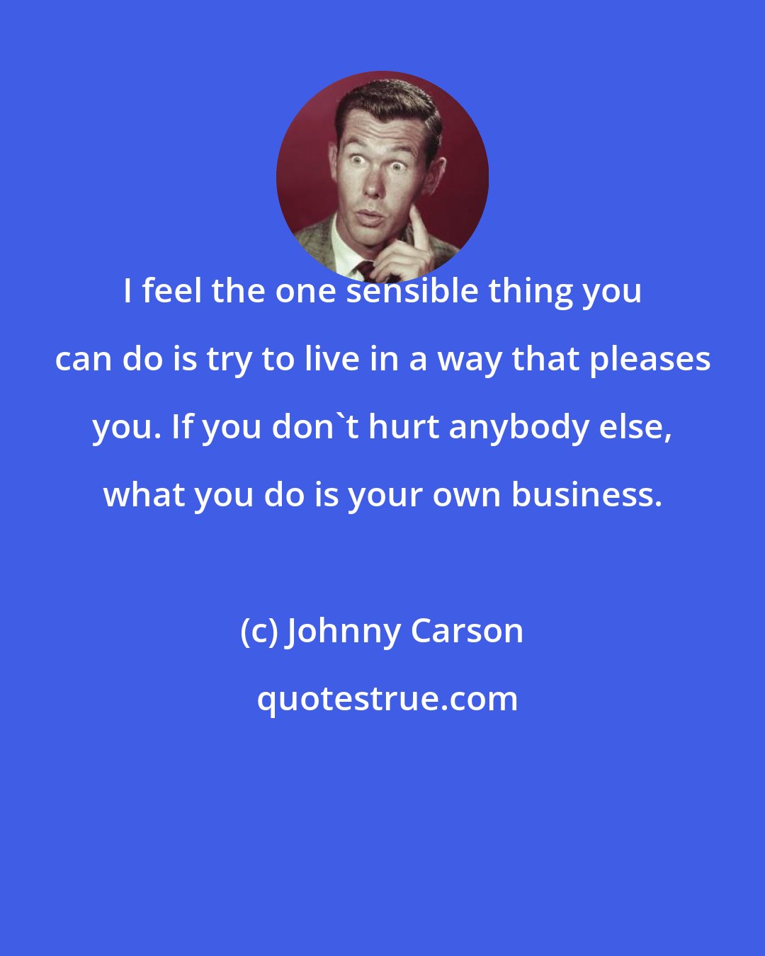 Johnny Carson: I feel the one sensible thing you can do is try to live in a way that pleases you. If you don't hurt anybody else, what you do is your own business.
