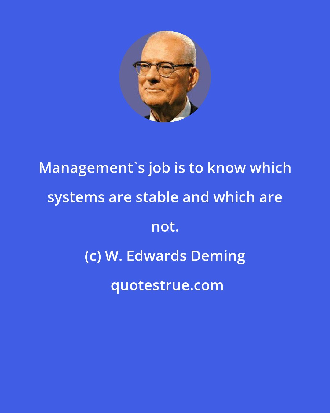 W. Edwards Deming: Management's job is to know which systems are stable and which are not.