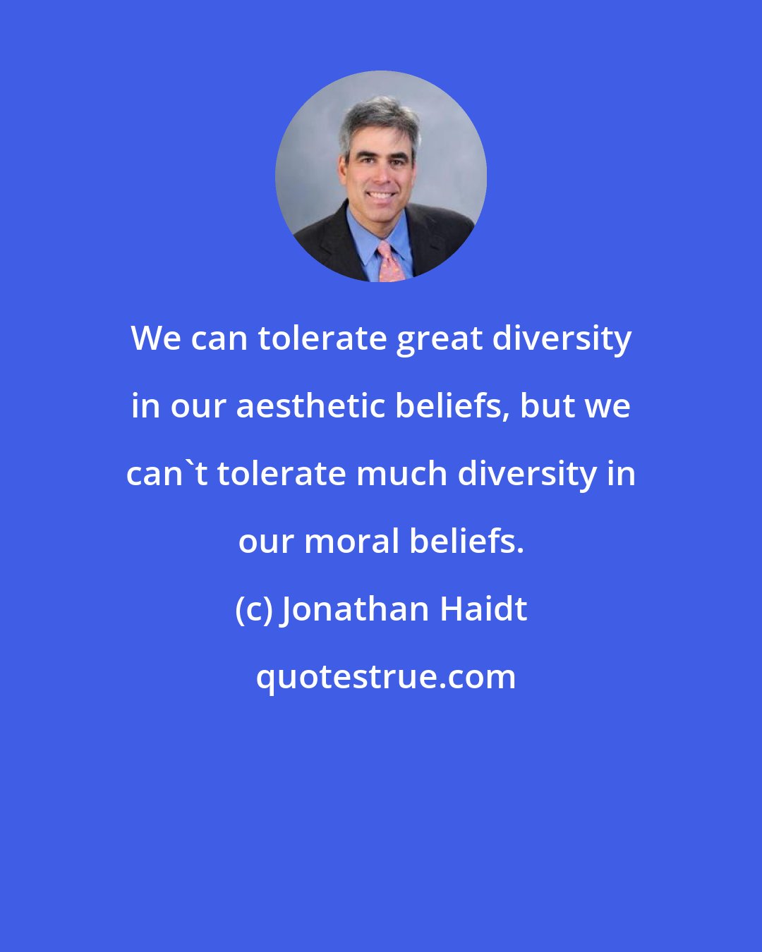 Jonathan Haidt: We can tolerate great diversity in our aesthetic beliefs, but we can't tolerate much diversity in our moral beliefs.