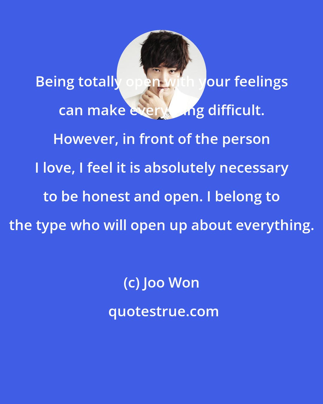 Joo Won: Being totally open with your feelings can make everything difficult. However, in front of the person I love, I feel it is absolutely necessary to be honest and open. I belong to the type who will open up about everything.