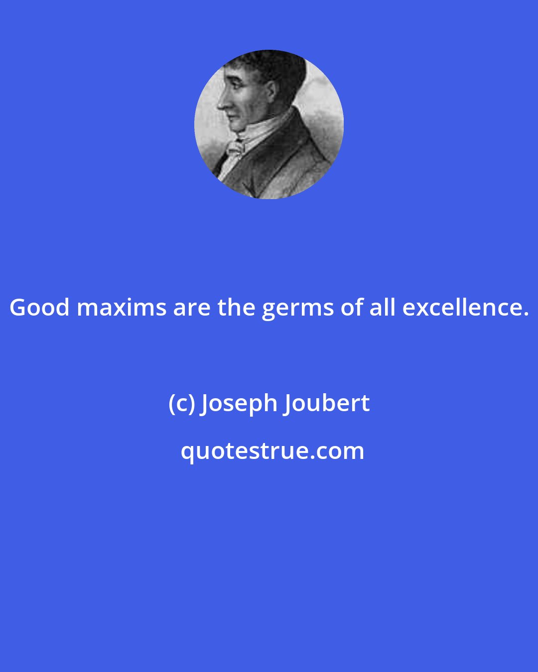Joseph Joubert: Good maxims are the germs of all excellence.
