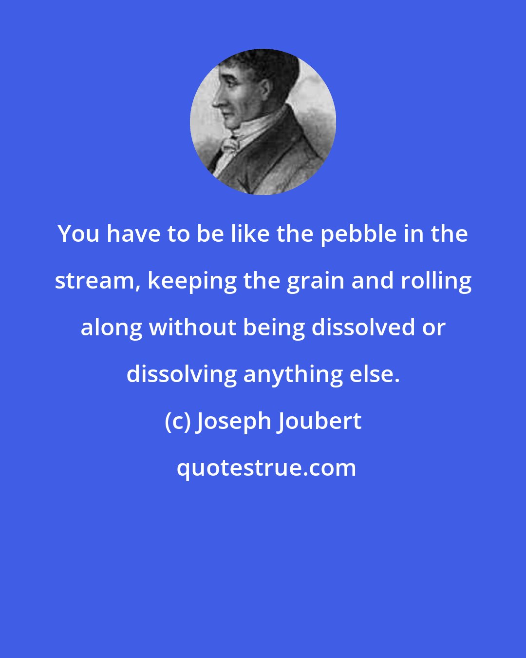 Joseph Joubert: You have to be like the pebble in the stream, keeping the grain and rolling along without being dissolved or dissolving anything else.