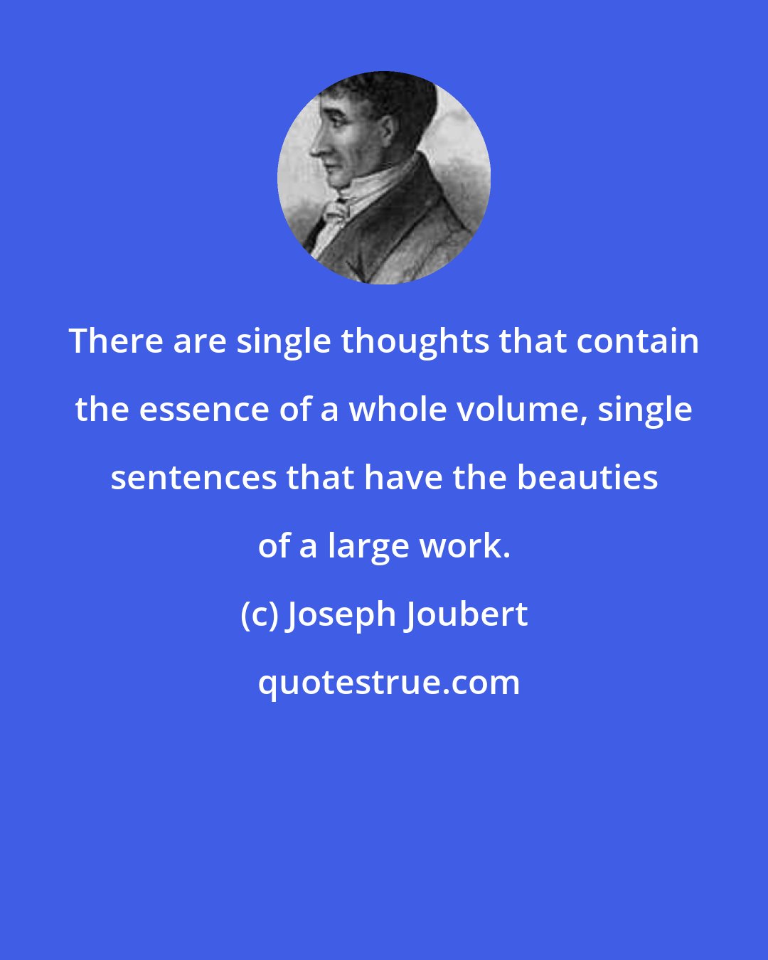 Joseph Joubert: There are single thoughts that contain the essence of a whole volume, single sentences that have the beauties of a large work.