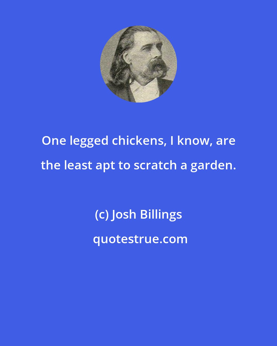 Josh Billings: One legged chickens, I know, are the least apt to scratch a garden.