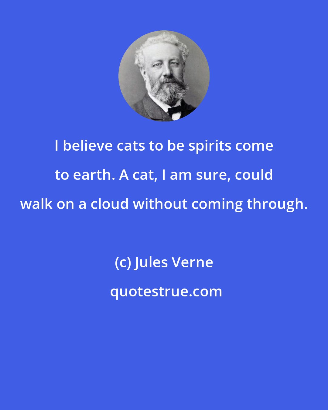Jules Verne: I believe cats to be spirits come to earth. A cat, I am sure, could walk on a cloud without coming through.