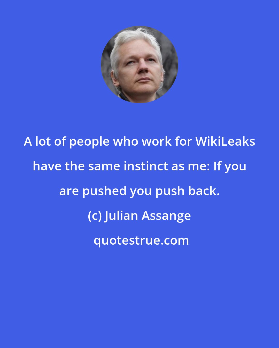 Julian Assange: A lot of people who work for WikiLeaks have the same instinct as me: If you are pushed you push back.