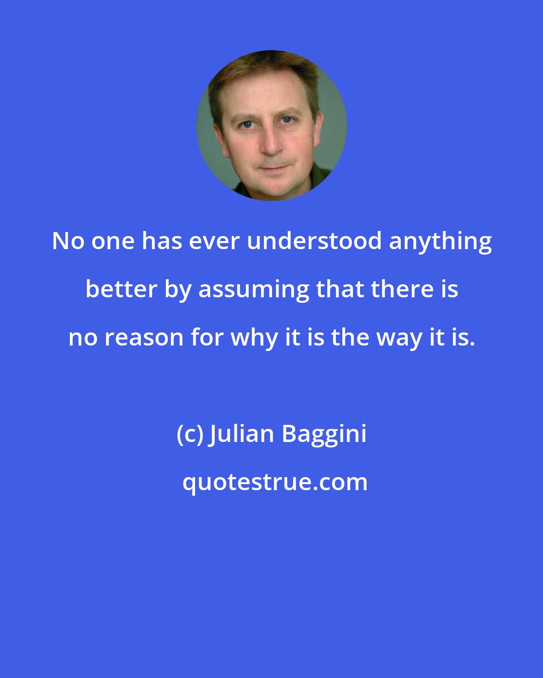 Julian Baggini: No one has ever understood anything better by assuming that there is no reason for why it is the way it is.