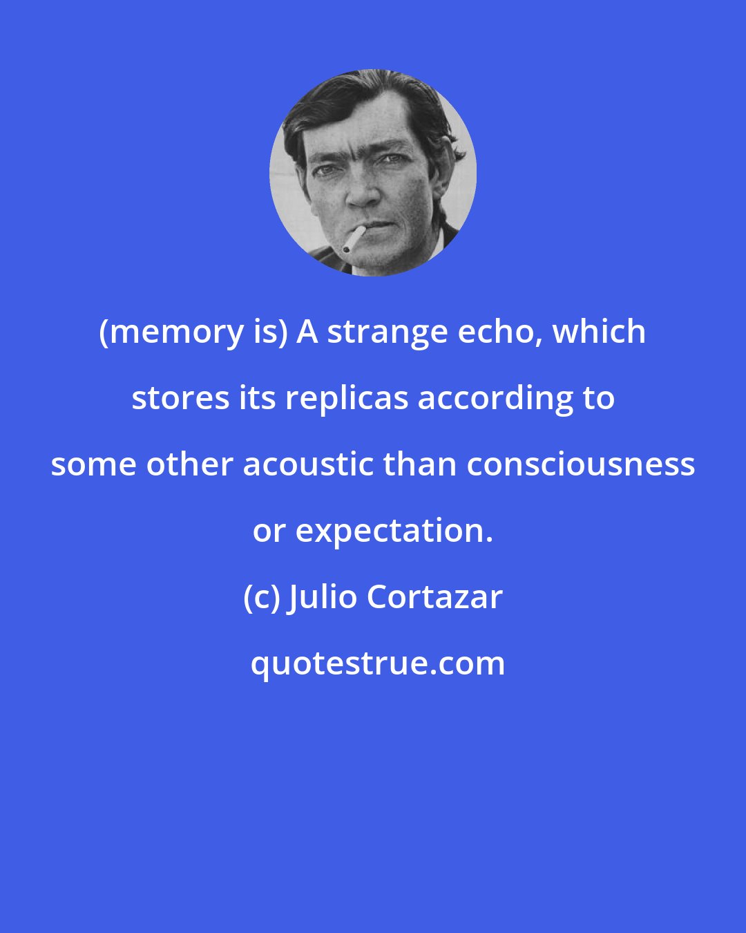 Julio Cortazar: (memory is) A strange echo, which stores its replicas according to some other acoustic than consciousness or expectation.