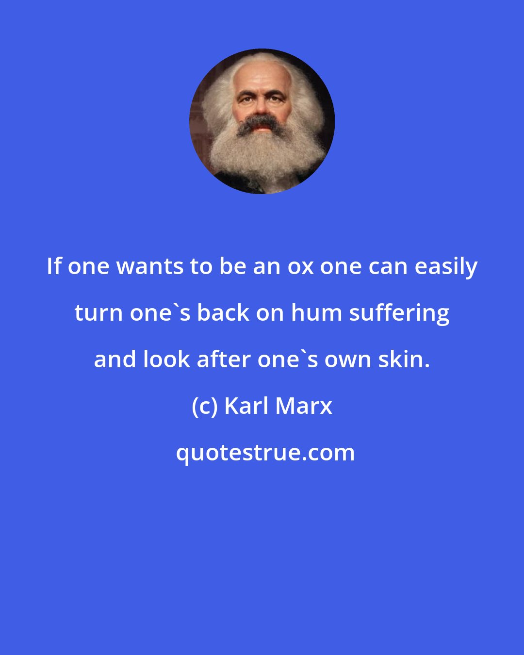 Karl Marx: If one wants to be an ox one can easily turn one's back on hum suffering and look after one's own skin.