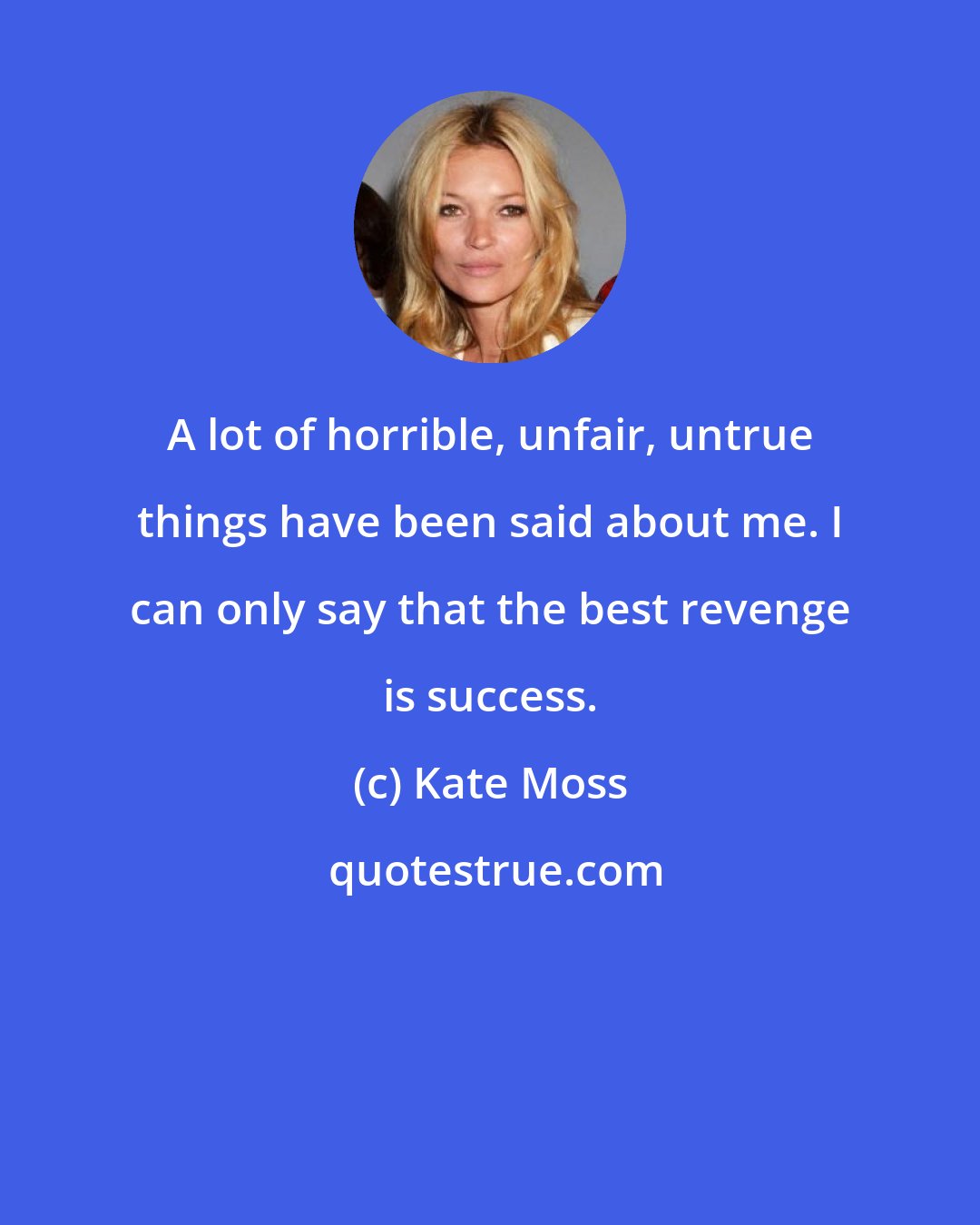 Kate Moss: A lot of horrible, unfair, untrue things have been said about me. I can only say that the best revenge is success.