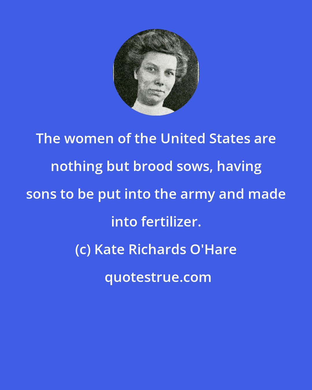 Kate Richards O'Hare: The women of the United States are nothing but brood sows, having sons to be put into the army and made into fertilizer.