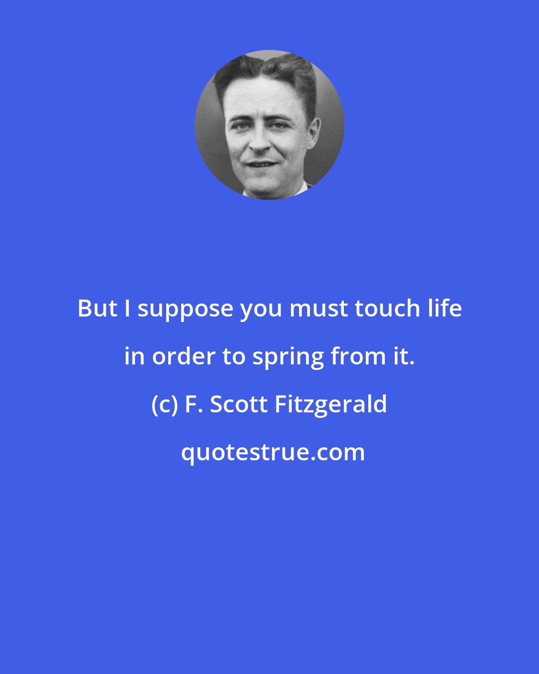 F. Scott Fitzgerald: But I suppose you must touch life in order to spring from it.