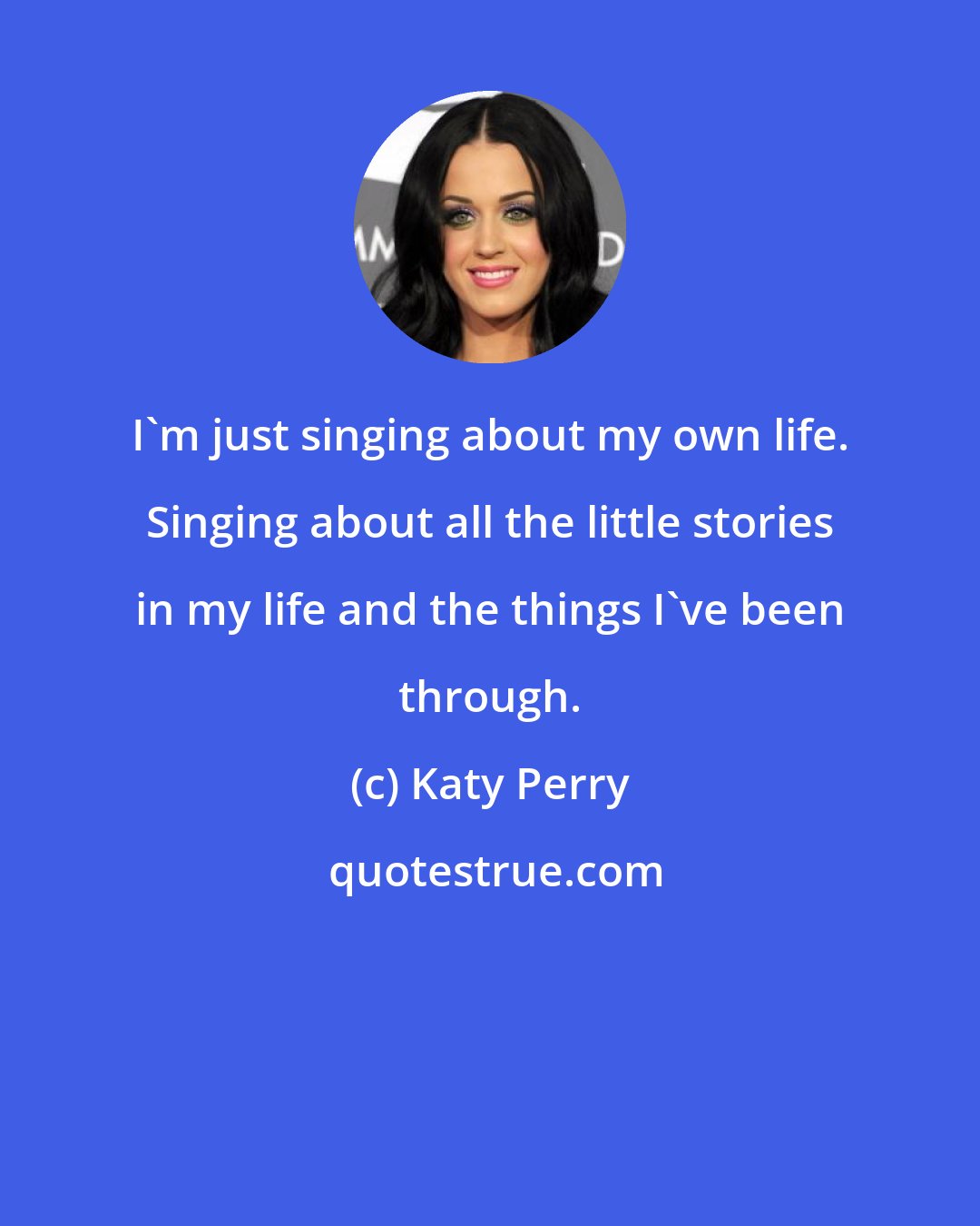 Katy Perry: I'm just singing about my own life. Singing about all the little stories in my life and the things I've been through.