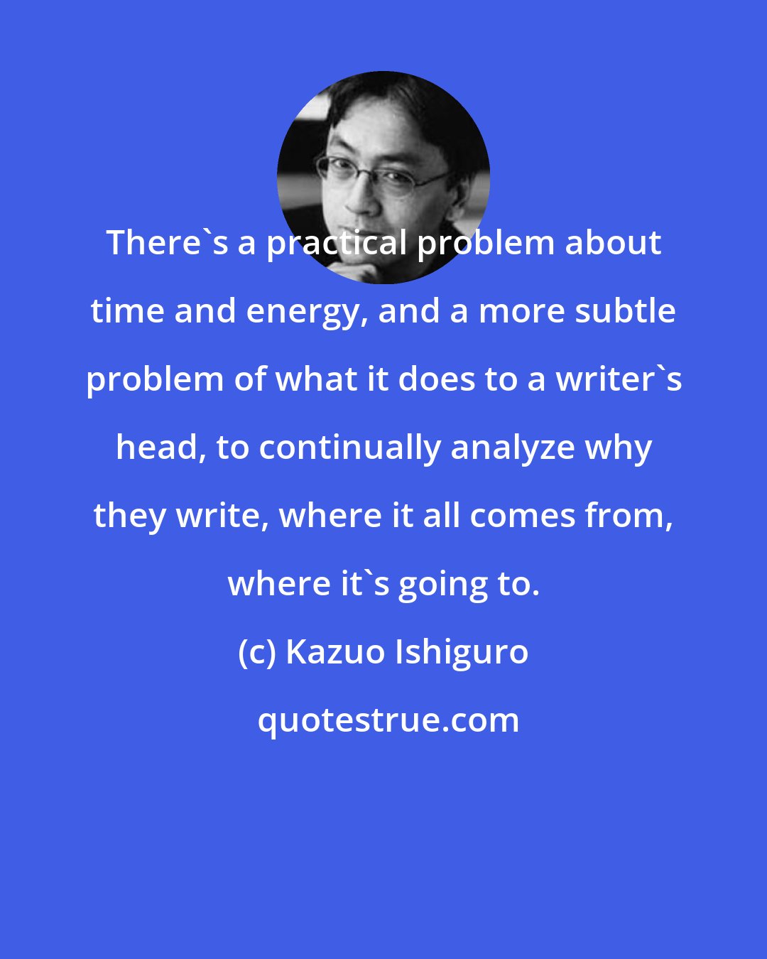 Kazuo Ishiguro: There's a practical problem about time and energy, and a more subtle problem of what it does to a writer's head, to continually analyze why they write, where it all comes from, where it's going to.