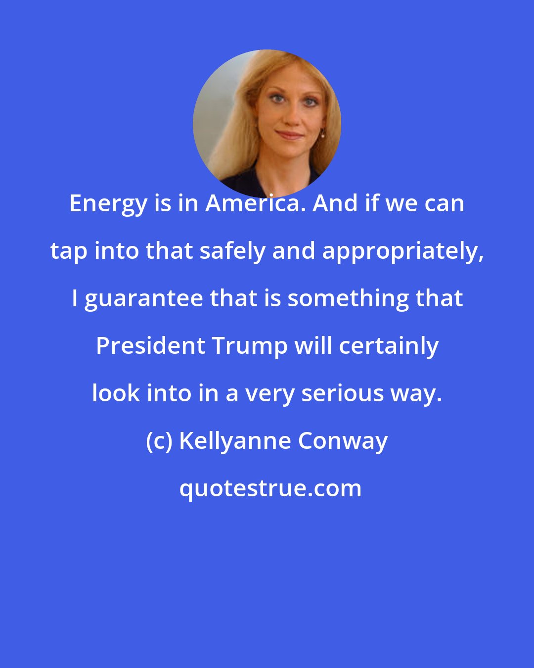 Kellyanne Conway: Energy is in America. And if we can tap into that safely and appropriately, I guarantee that is something that President Trump will certainly look into in a very serious way.