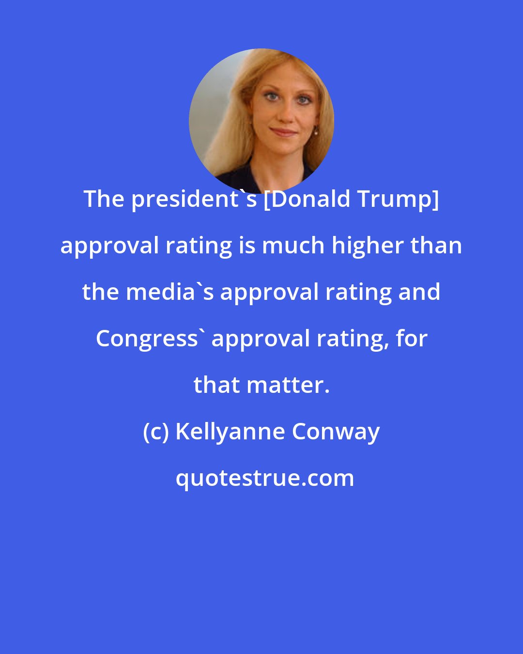 Kellyanne Conway: The president's [Donald Trump] approval rating is much higher than the media's approval rating and Congress' approval rating, for that matter.