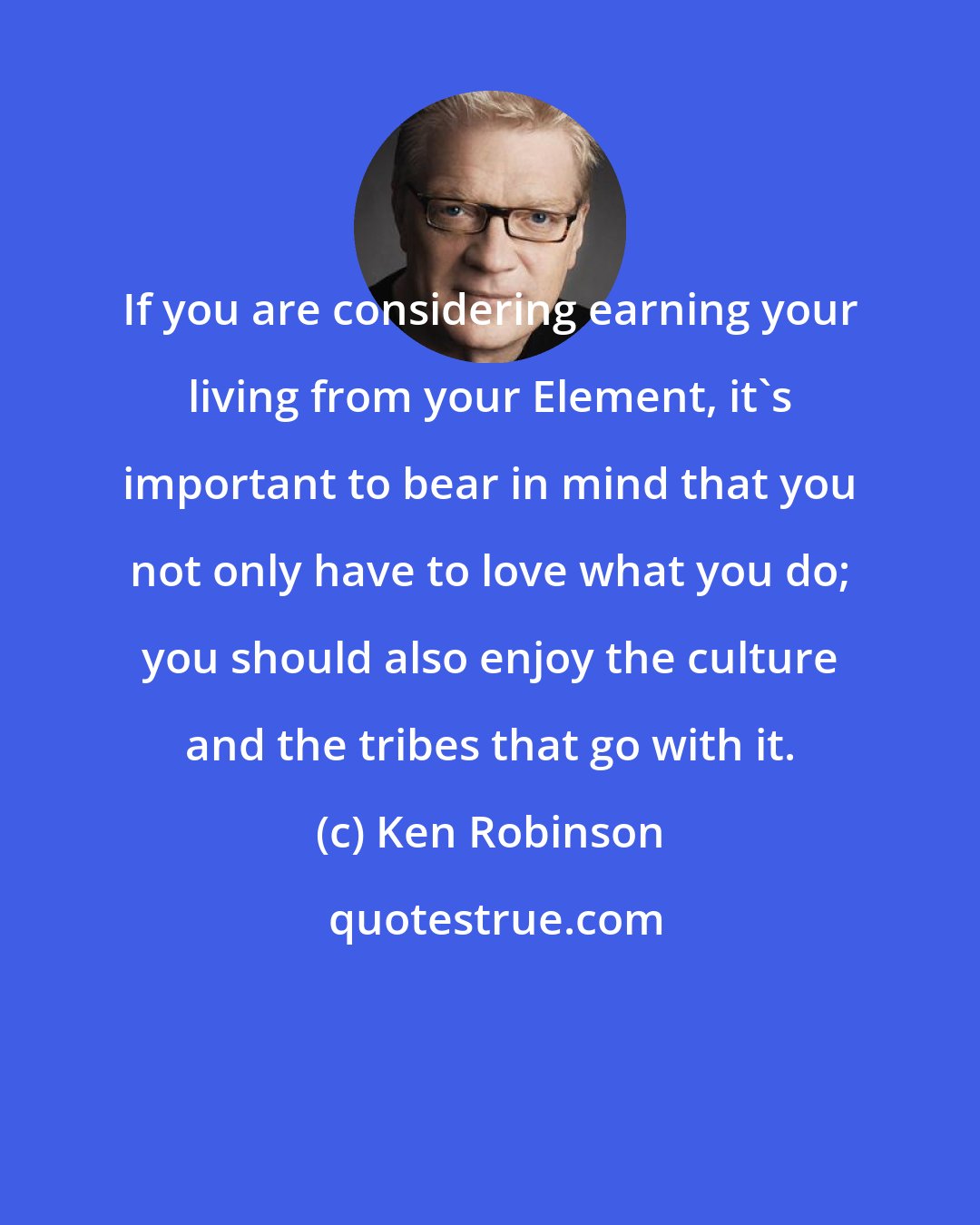 Ken Robinson: If you are considering earning your living from your Element, it's important to bear in mind that you not only have to love what you do; you should also enjoy the culture and the tribes that go with it.