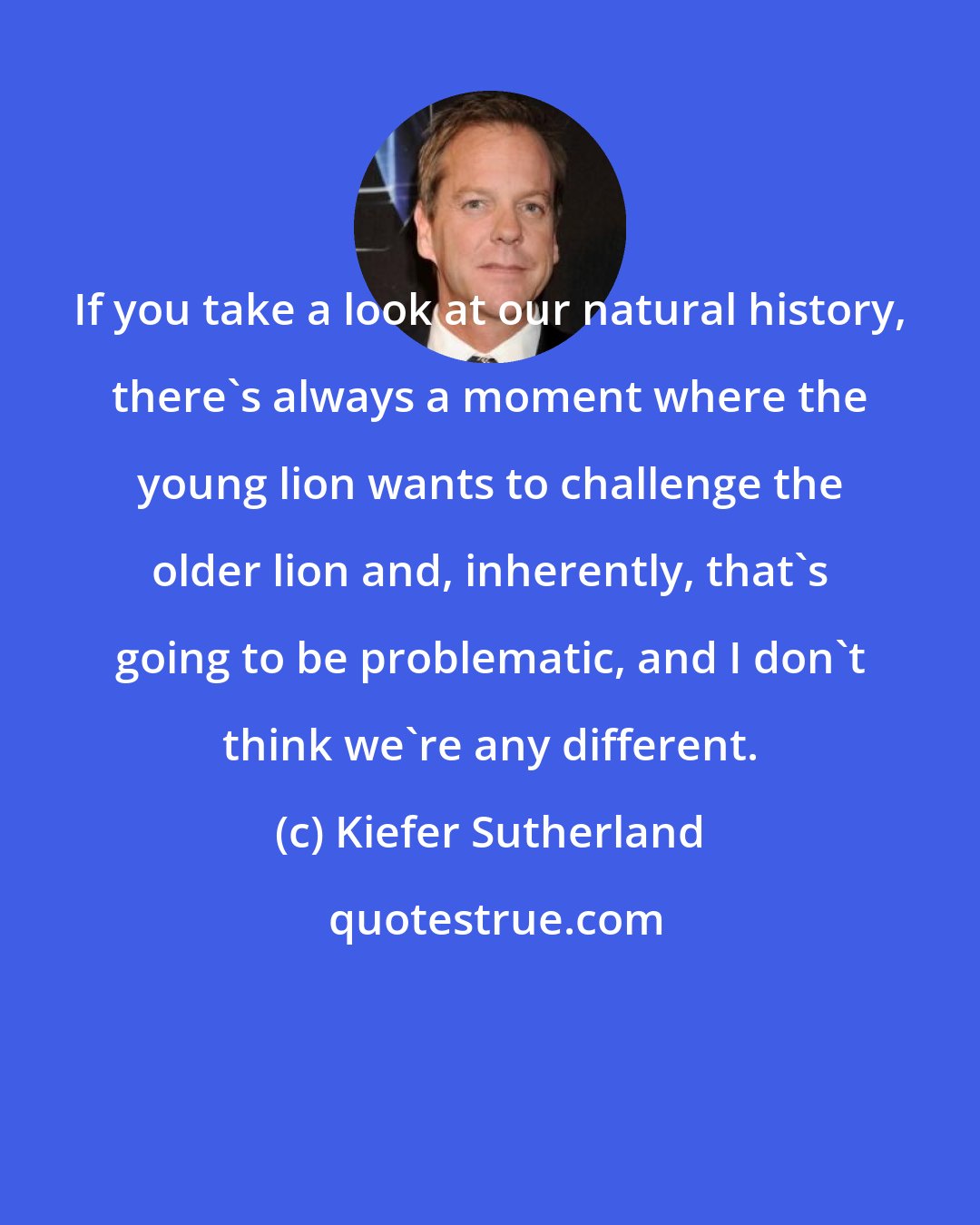 Kiefer Sutherland: If you take a look at our natural history, there's always a moment where the young lion wants to challenge the older lion and, inherently, that's going to be problematic, and I don't think we're any different.