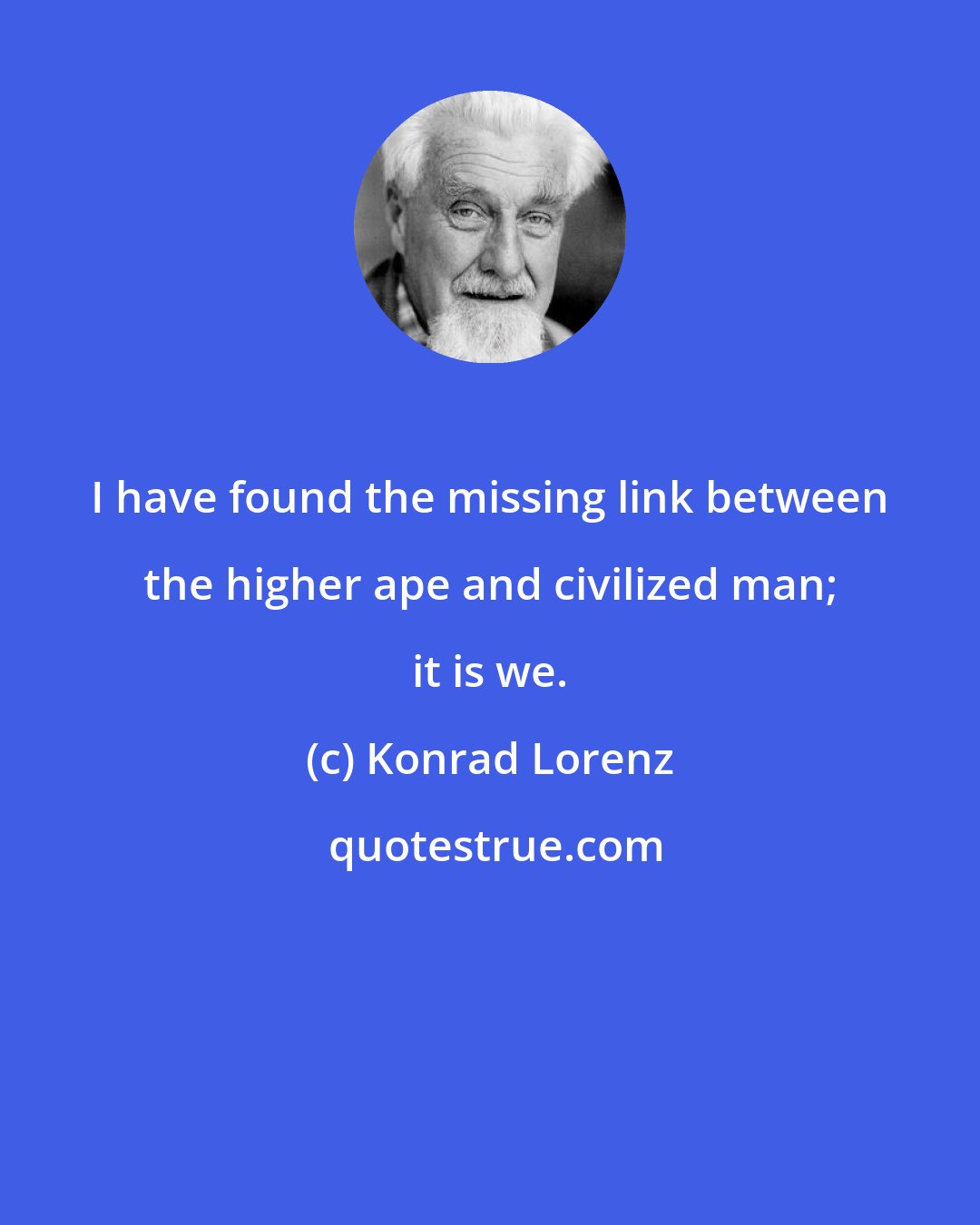 Konrad Lorenz: I have found the missing link between the higher ape and civilized man; it is we.