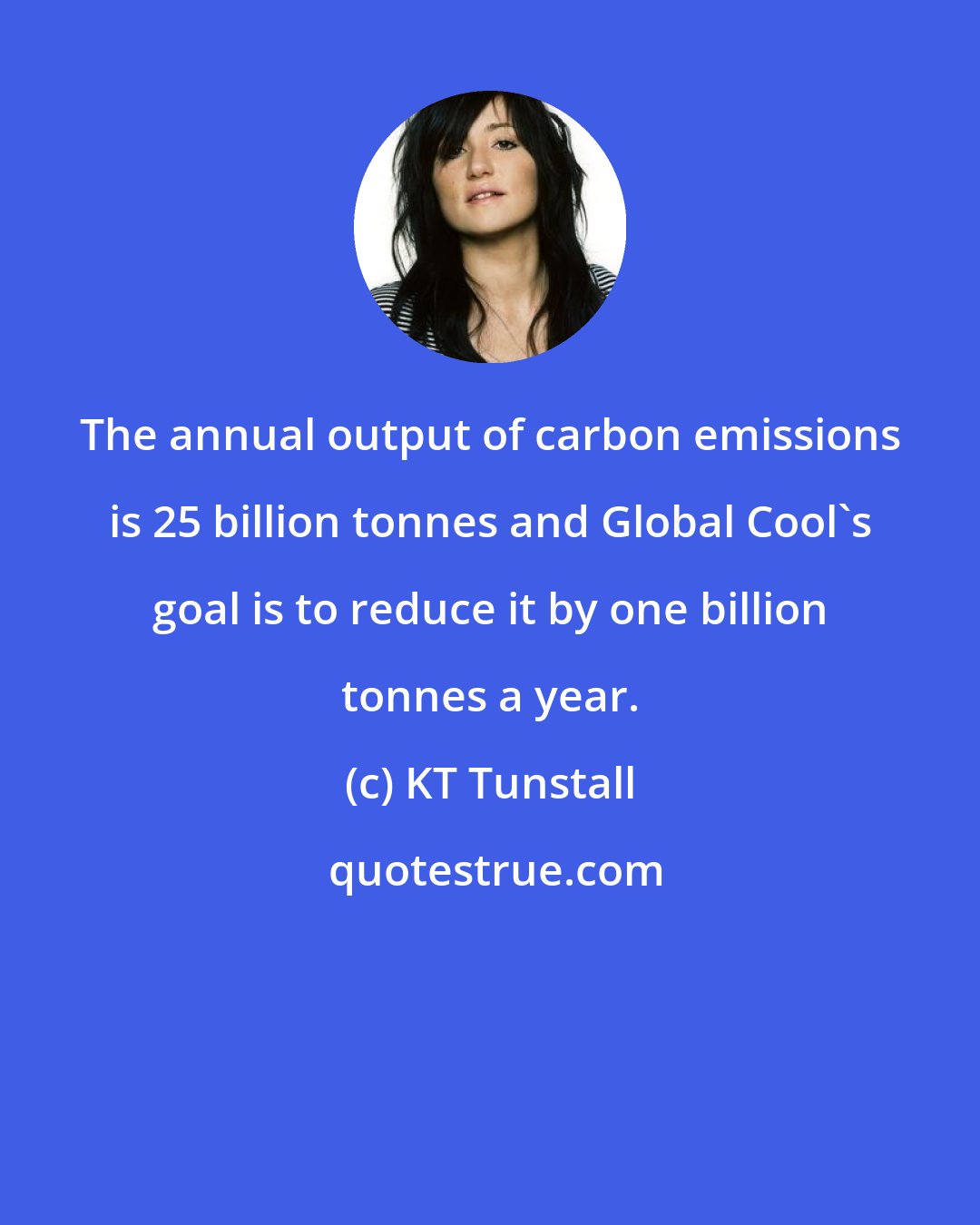 KT Tunstall: The annual output of carbon emissions is 25 billion tonnes and Global Cool's goal is to reduce it by one billion tonnes a year.