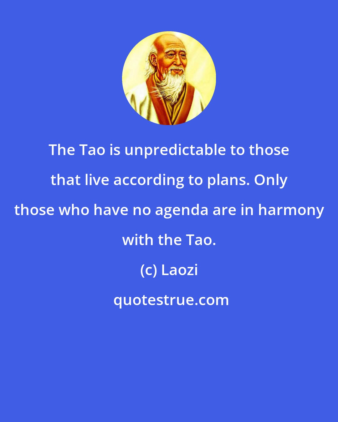 Laozi: The Tao is unpredictable to those that live according to plans. Only those who have no agenda are in harmony with the Tao.