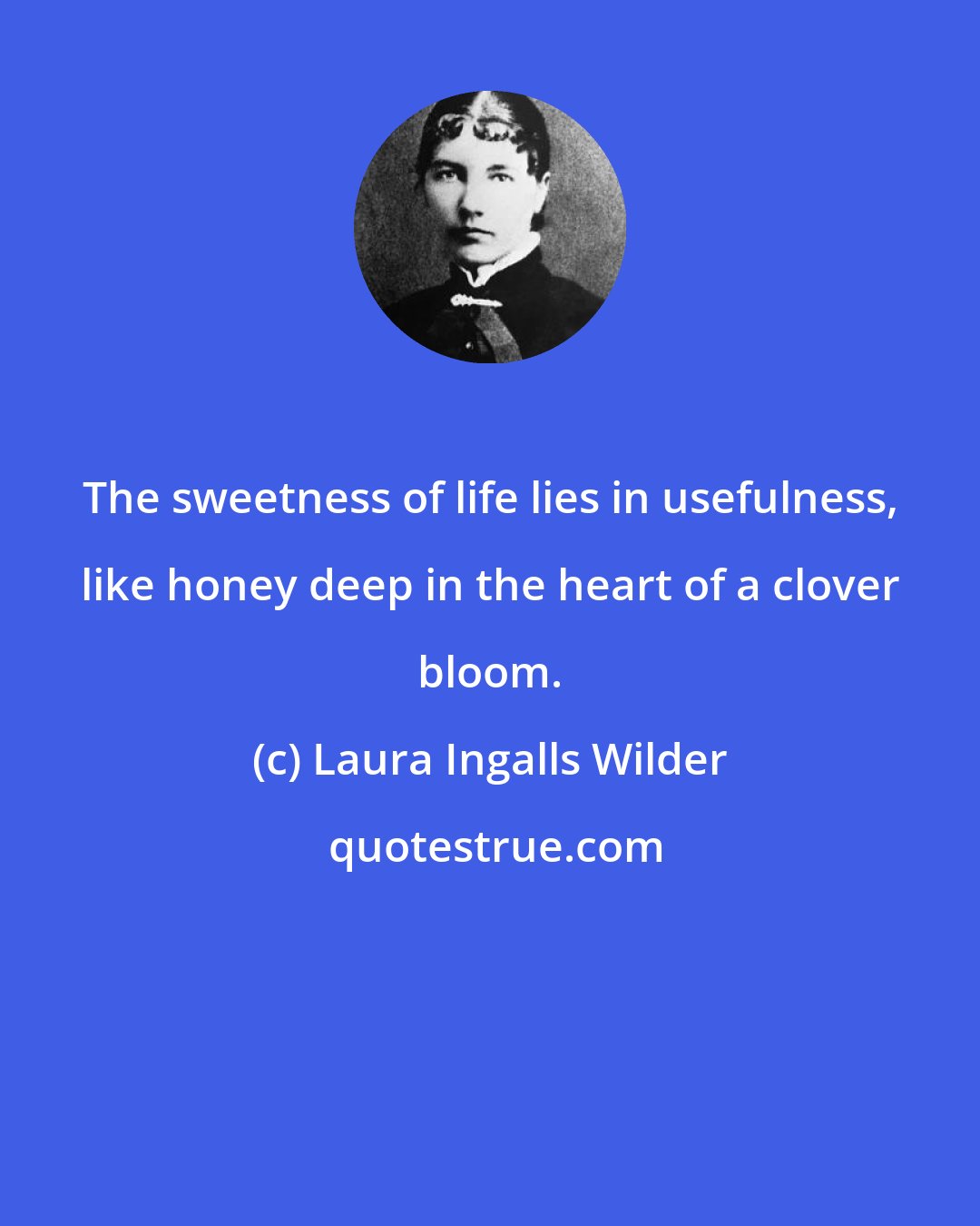 Laura Ingalls Wilder: The sweetness of life lies in usefulness, like honey deep in the heart of a clover bloom.