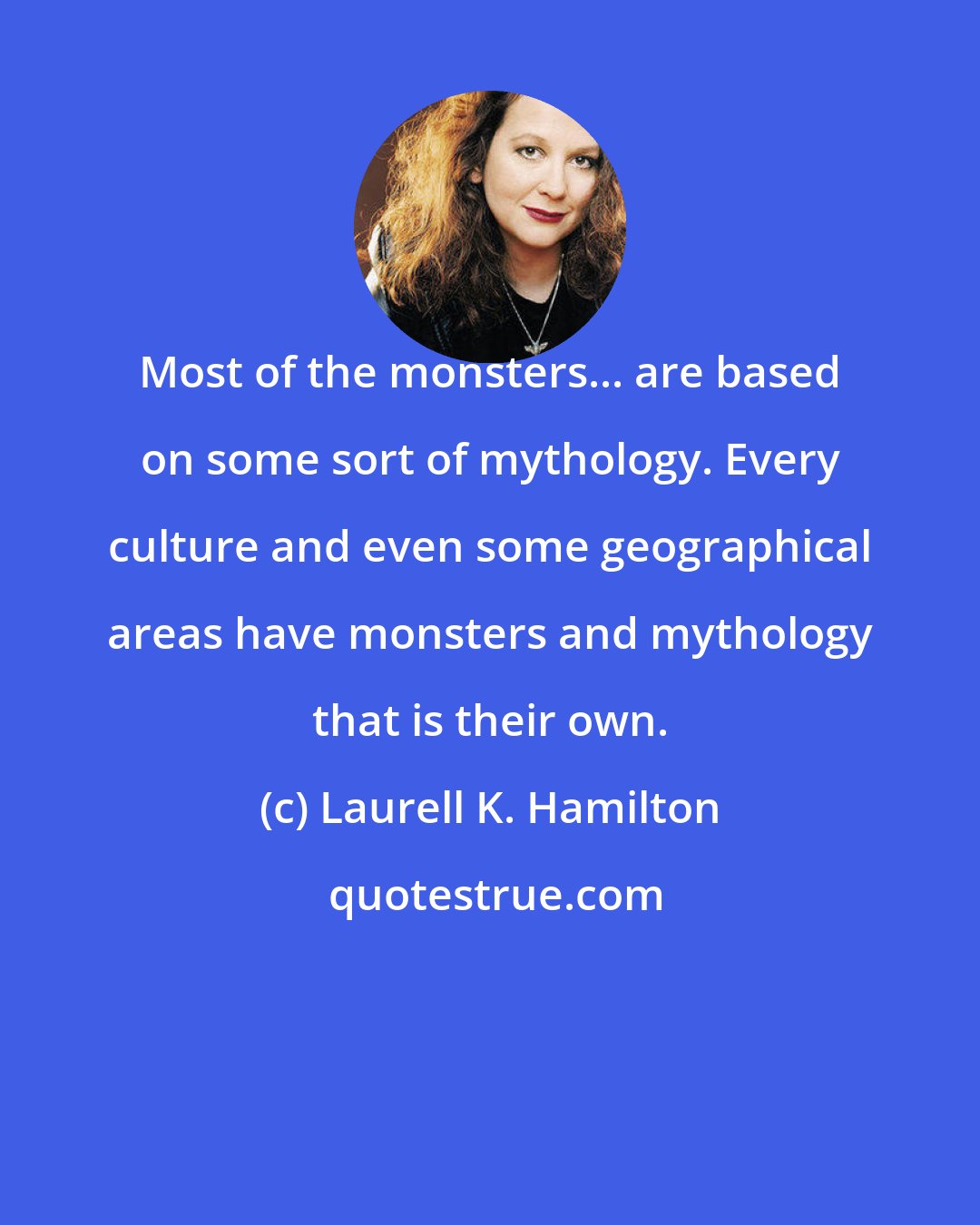 Laurell K. Hamilton: Most of the monsters... are based on some sort of mythology. Every culture and even some geographical areas have monsters and mythology that is their own.