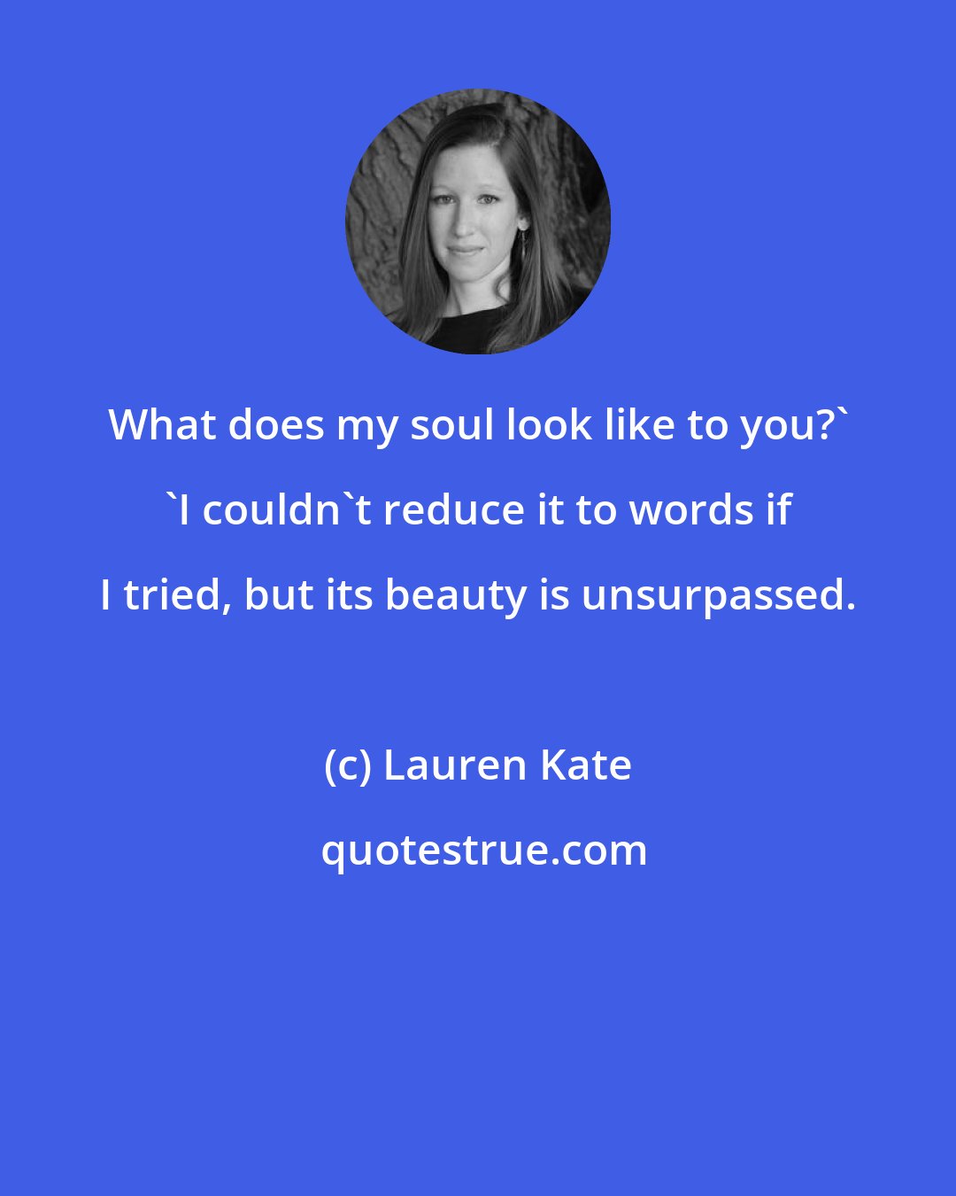 Lauren Kate: What does my soul look like to you?' 'I couldn't reduce it to words if I tried, but its beauty is unsurpassed.
