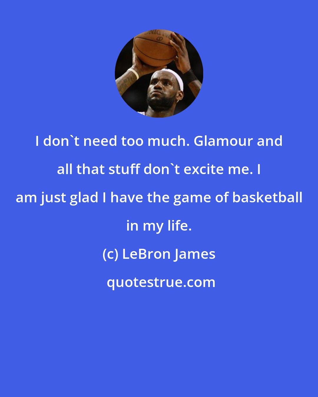 LeBron James: I don't need too much. Glamour and all that stuff don't excite me. I am just glad I have the game of basketball in my life.