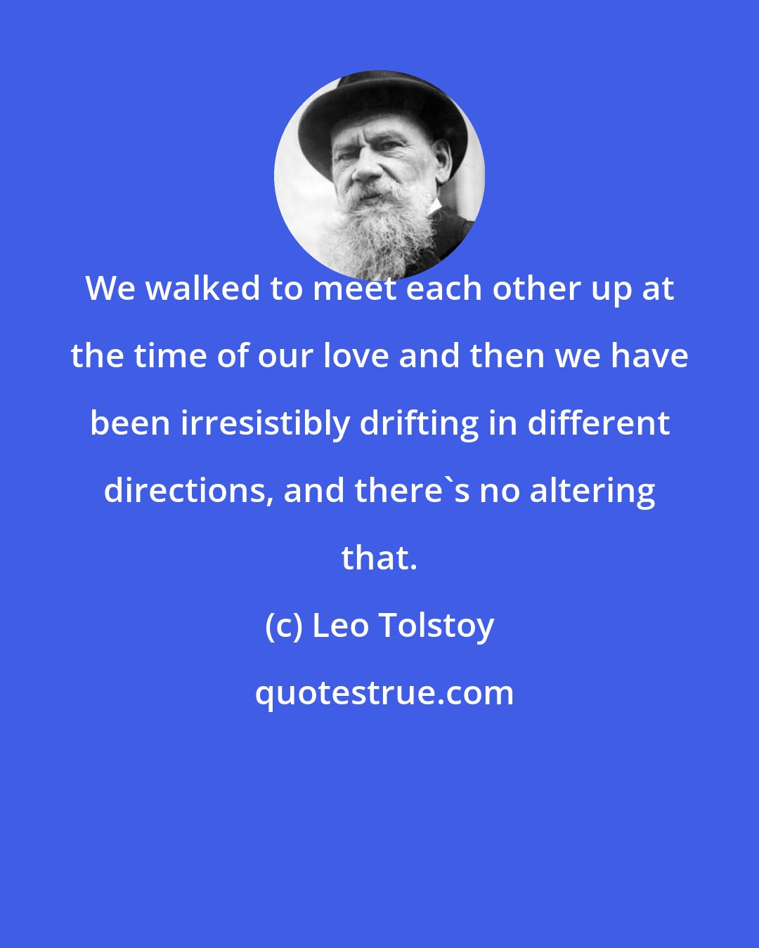 Leo Tolstoy: We walked to meet each other up at the time of our love and then we have been irresistibly drifting in different directions, and there's no altering that.