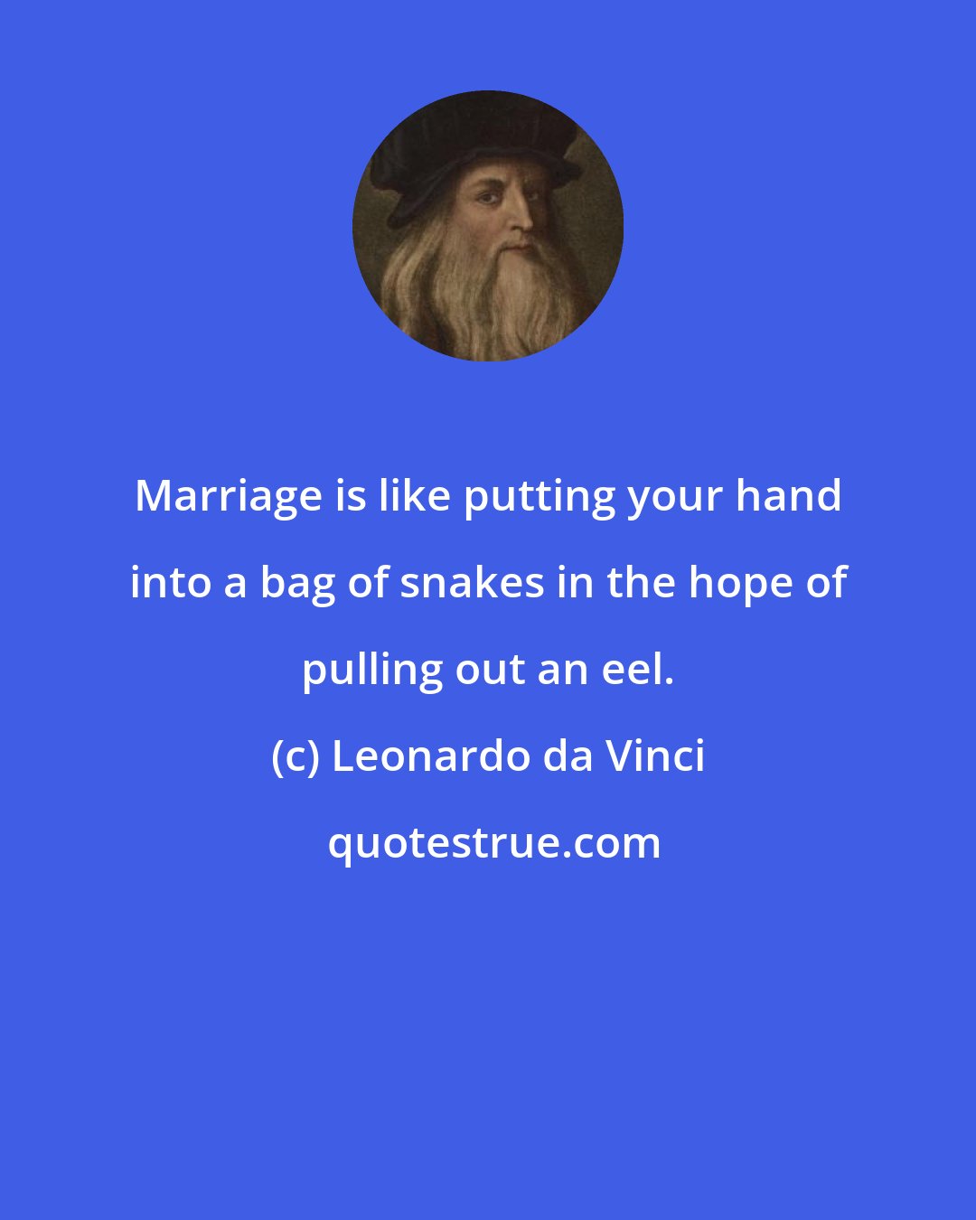 Leonardo da Vinci: Marriage is like putting your hand into a bag of snakes in the hope of pulling out an eel.