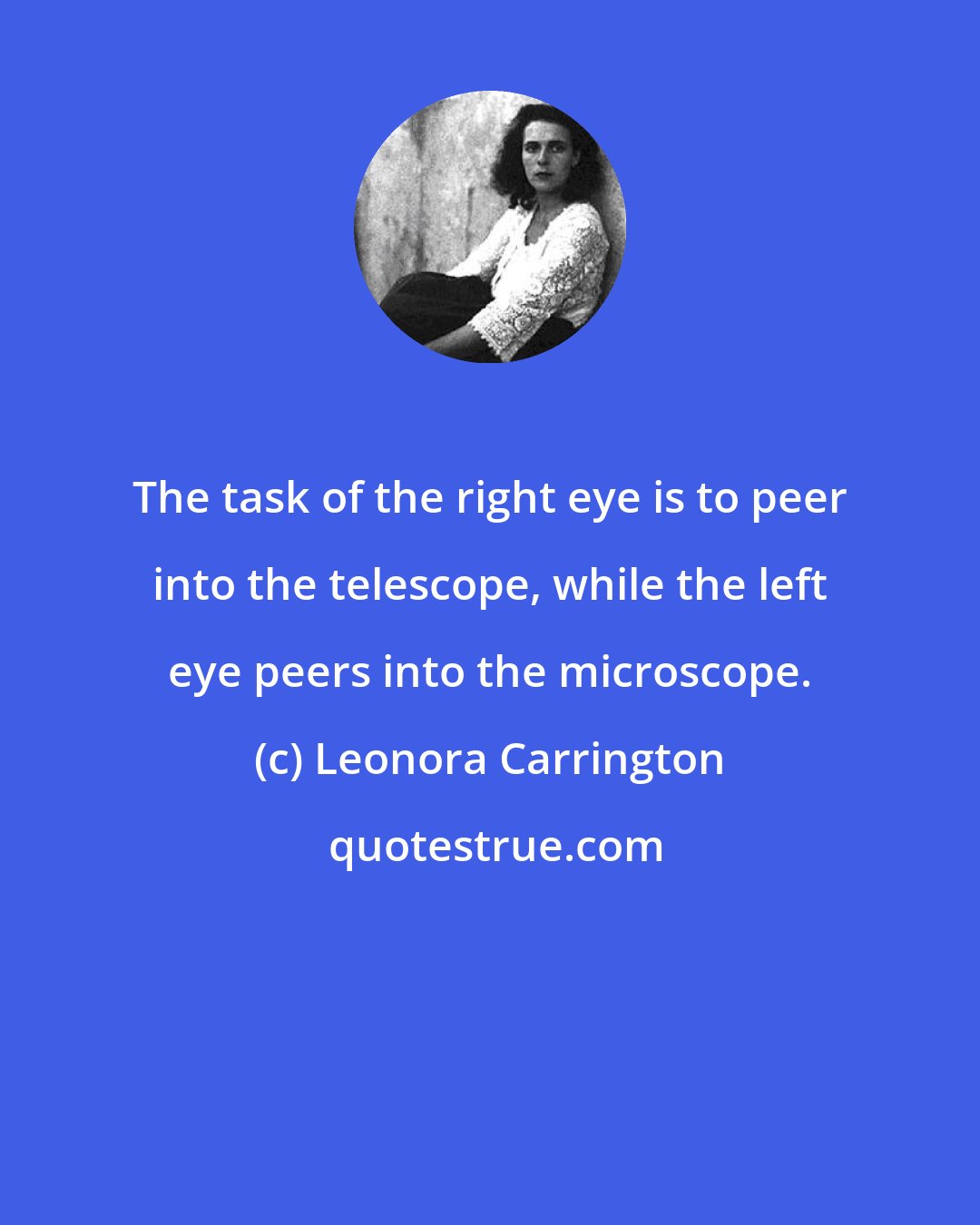 Leonora Carrington: The task of the right eye is to peer into the telescope, while the left eye peers into the microscope.