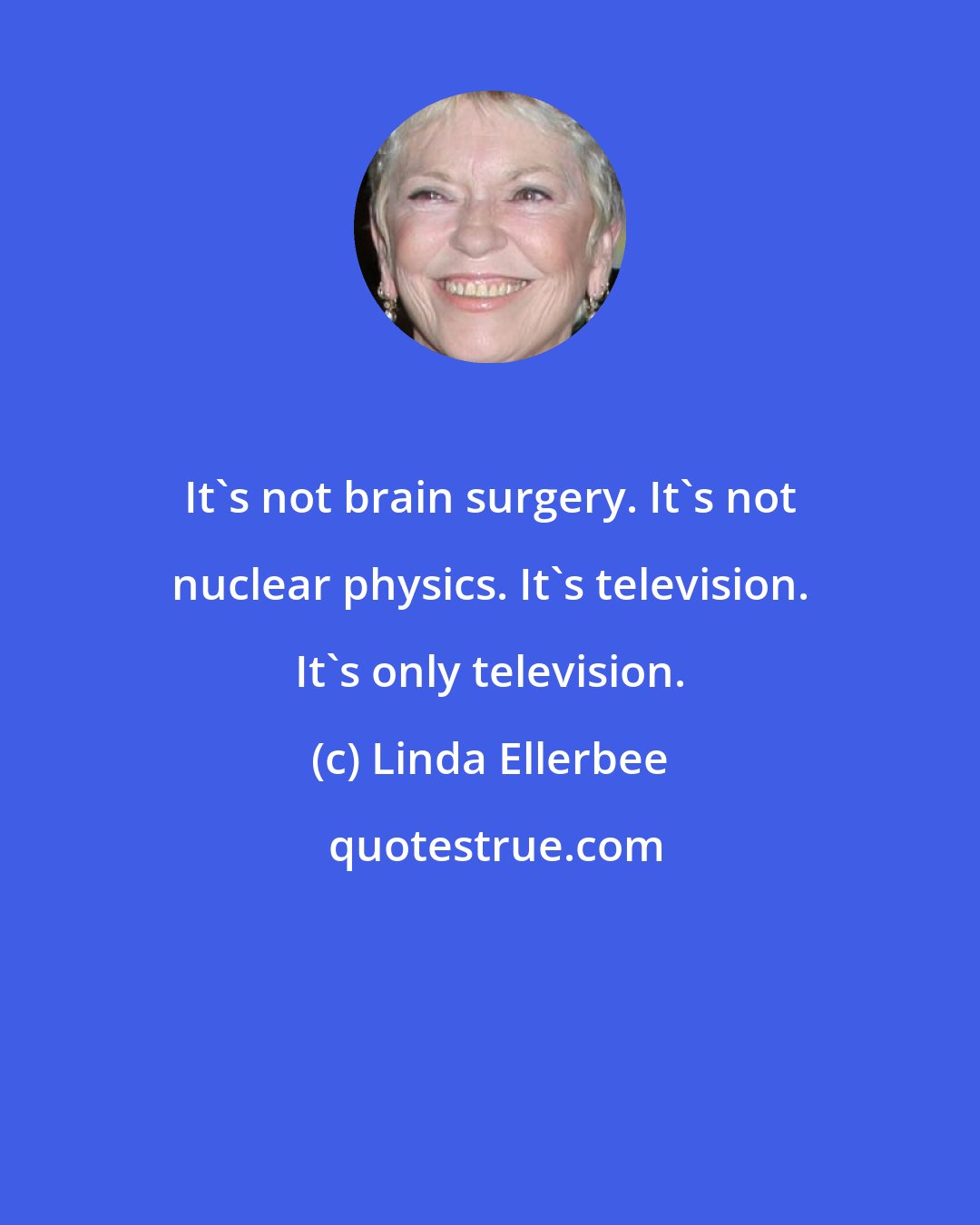 Linda Ellerbee: It's not brain surgery. It's not nuclear physics. It's television. It's only television.